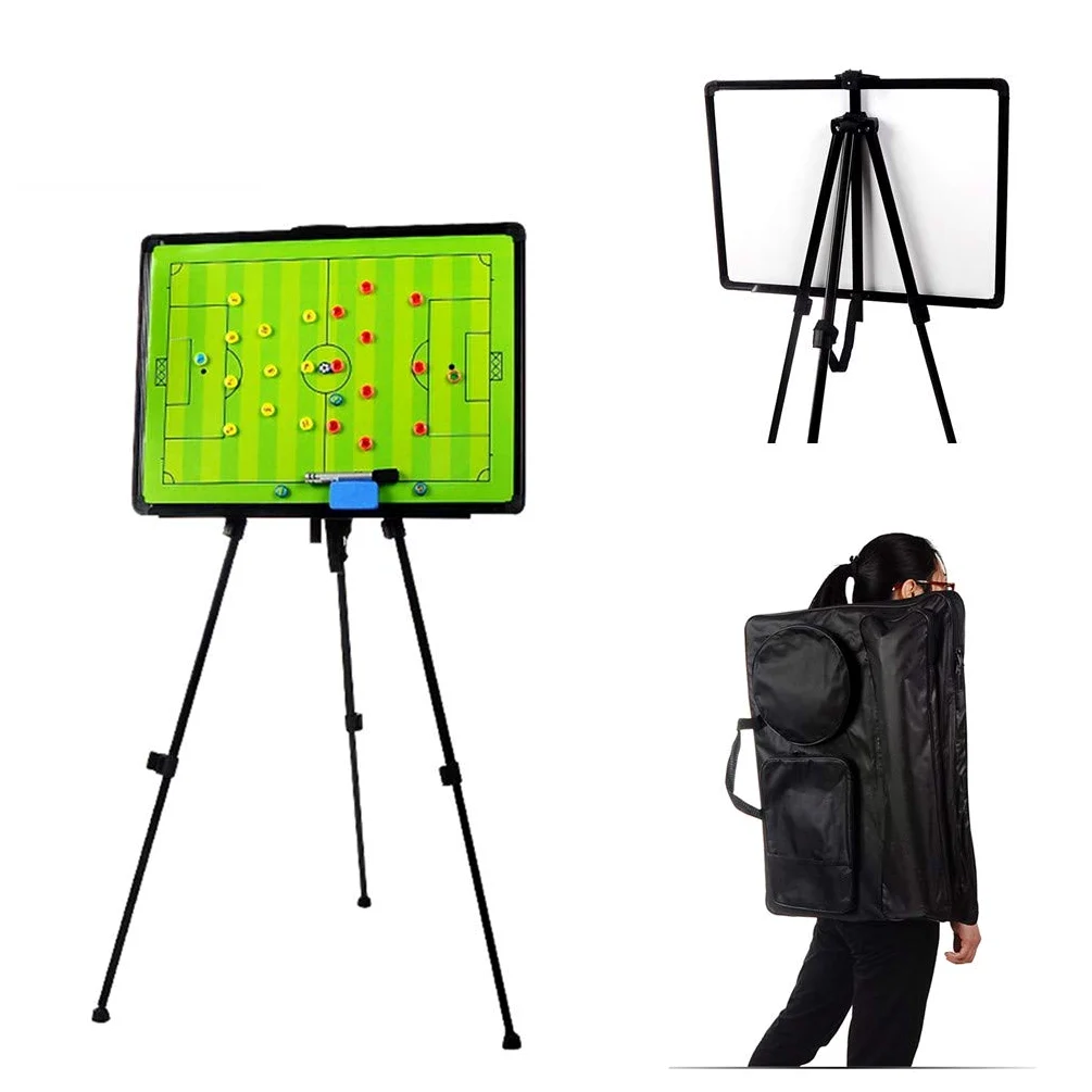 Joyeee Tableau d'entraînement magnétique de 60 x 45 cm, grand tableau tactique de football – marqueur magnétique, stylo, gomme sèche, trépied et sac de transport, football équipement d'entraînement