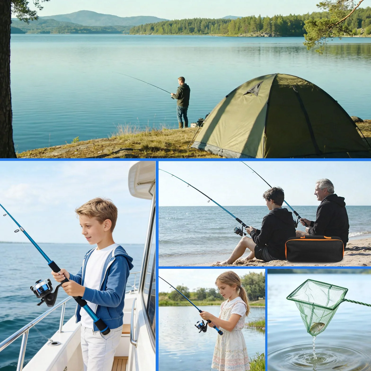 Kit de Pêche Enfant 55 Pièces Canne à Pêche Enfant Télescopique 1,8m avec Moulinet Leurres Épuisette et Sac de Transport Débutant Garçon Fille dès 3 Ans