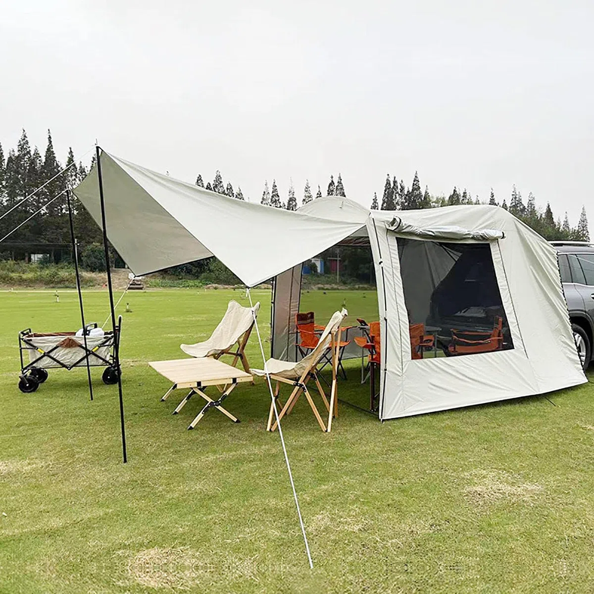 Voiture Tente Hayon Voiture Soleil pour Auvent Voiture, Tente De Camping pour SUV Espace D'ombrage pour 5 À 6 Personnes, Léger Et Compact avec Sac De Rangement