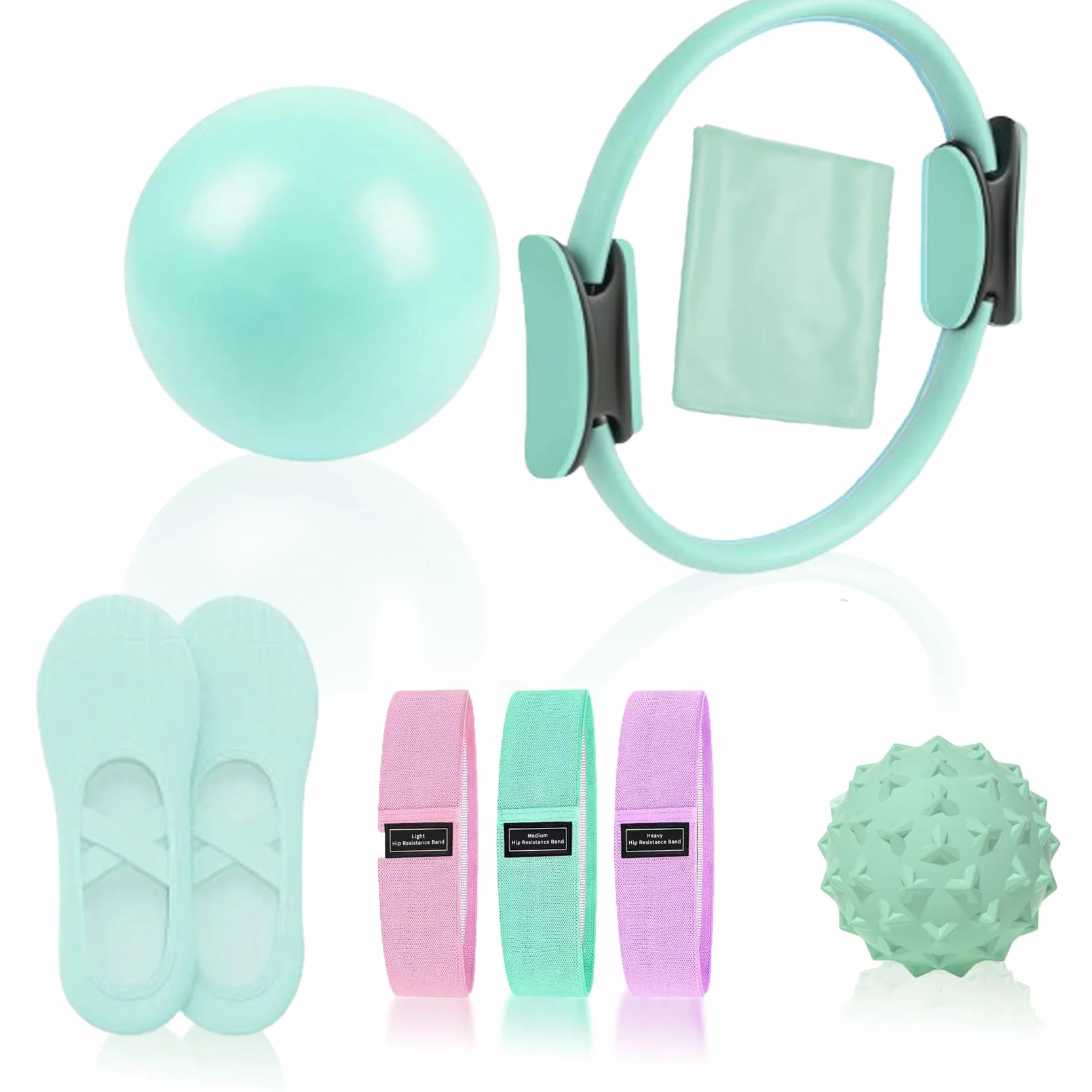 Pilates Essentials Kit for Women, Pilates Equipment, for Home Workouts with Ring and Ball Set, 3pcs Booty Bands, Yoga Bands for Stretching, Fascia Ball, Yoga Socks