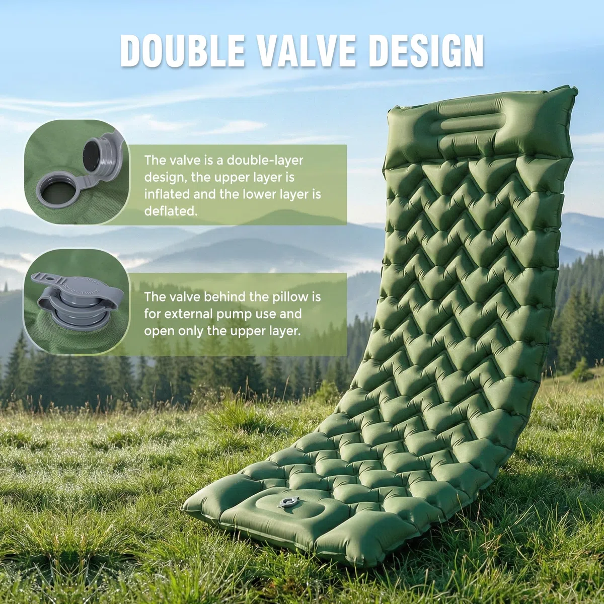 Elegear Matelas Gonflable Camping 1 Personne, Matelas Auto-gonflant Ultraléger avec Pompe à Pied et Oreiller Résistant à l'eau Portable et Compact Tapis Camping pour Tente Plage Trekking, 197x67x10cm