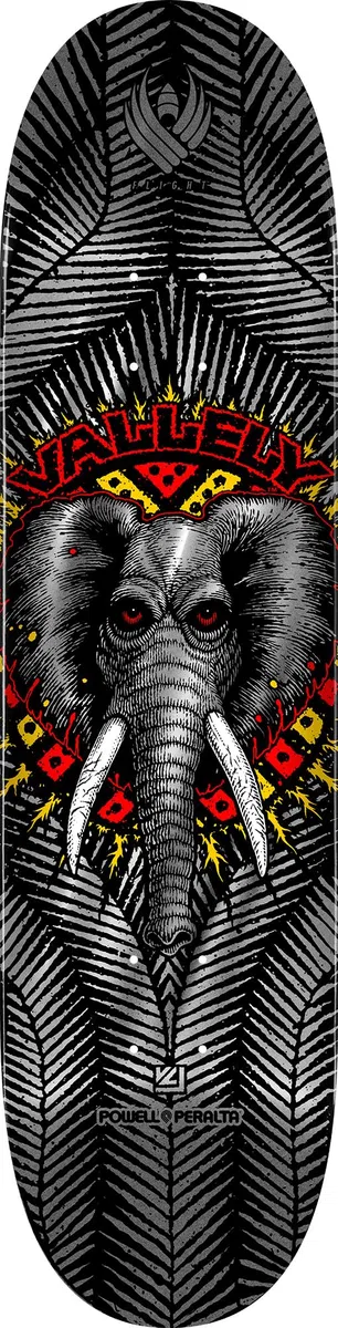 Powell Peralta Flight Mike Vallely Planche de skateboard Motif éléphant Argenté 21,9 x 81,8 cm