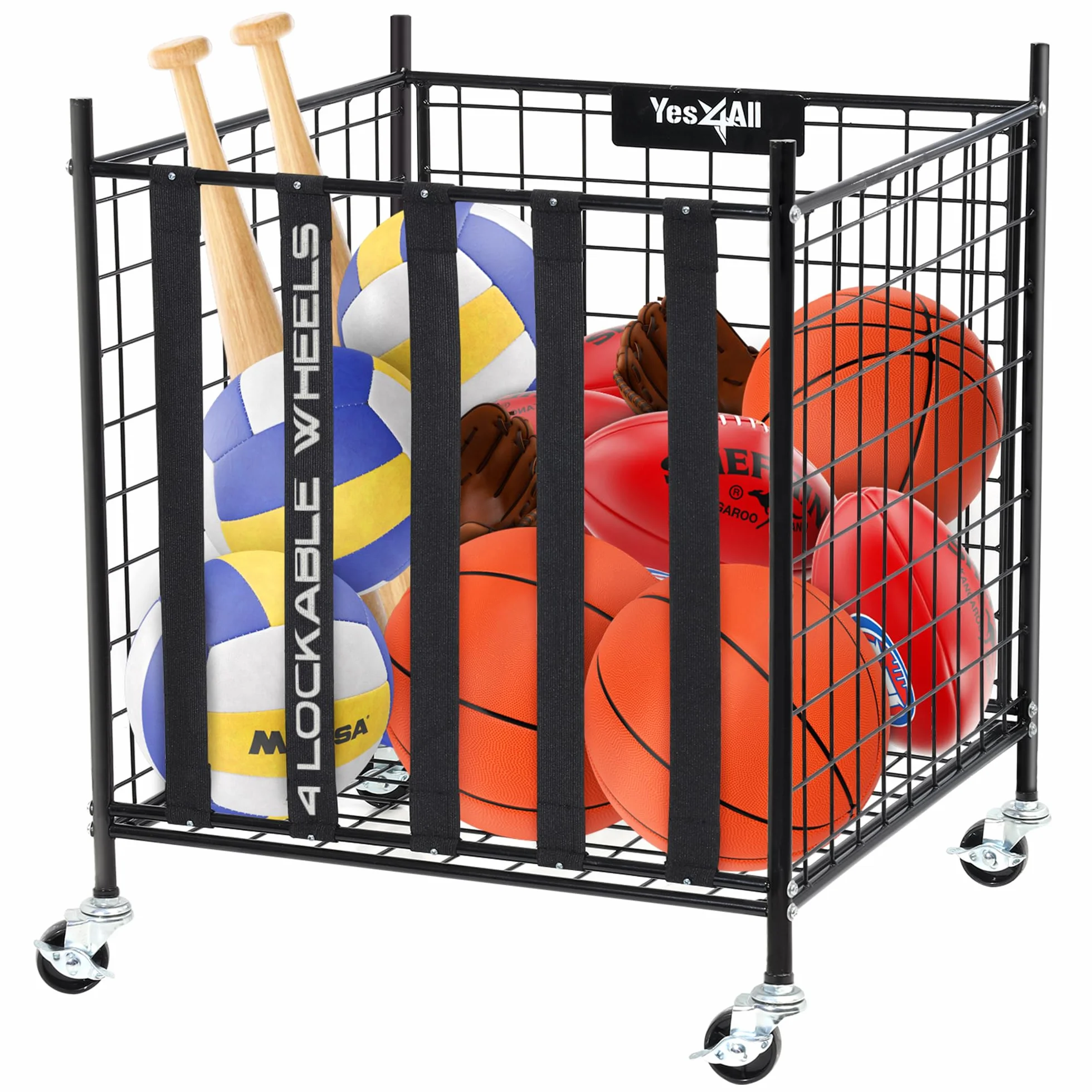 YES4ALL Chariot de Ballon à roulettes avec Roues verrouillables Support de Basket-Ball étagères de Rangement Organisateur d'équipements de Sport