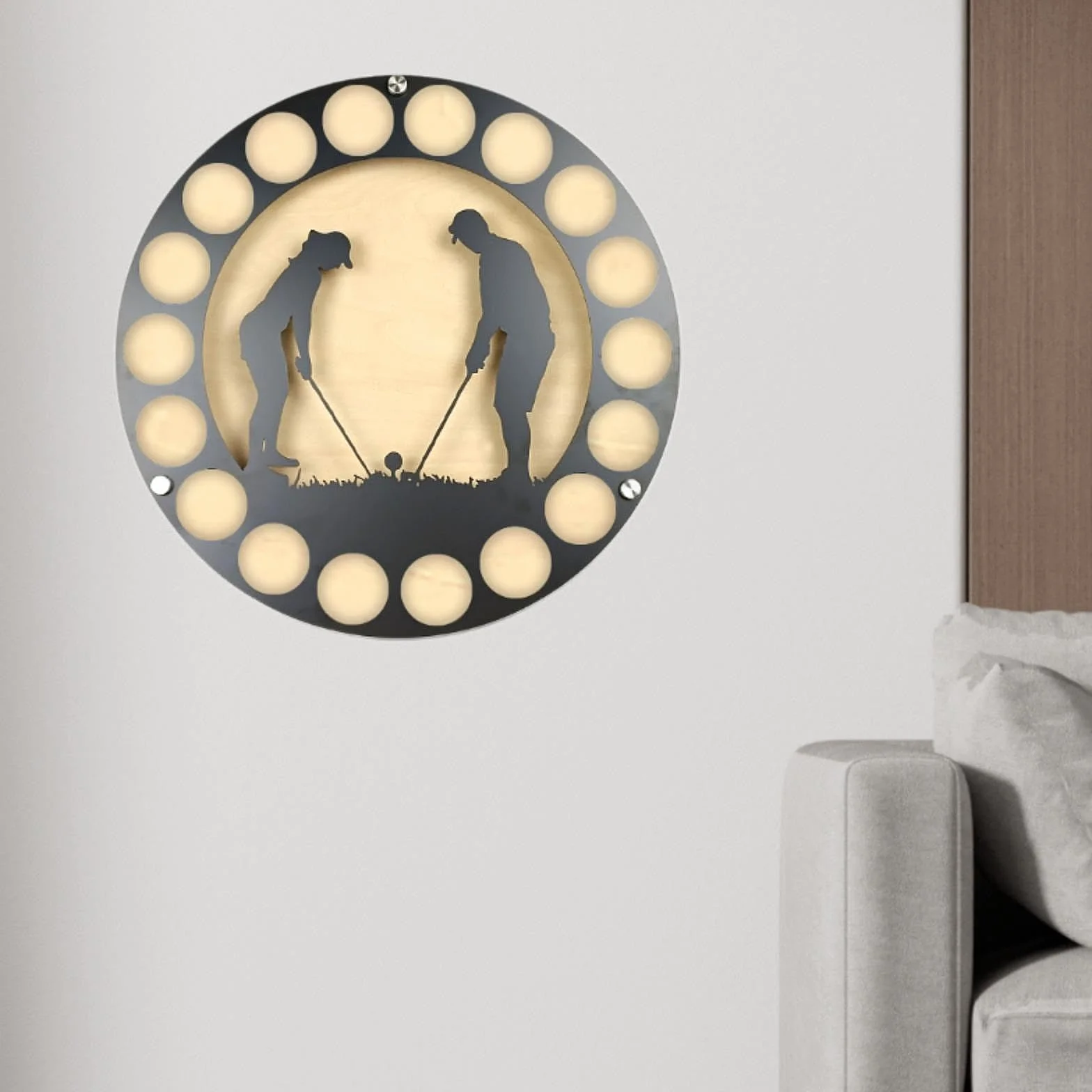 perfk Présentoir de Balle de Golf, étui de Collection de Balles pour 18 Balles de Golf, Balle de Golf En Bois Support de Rangement Mural Suspendu Rond, Style D