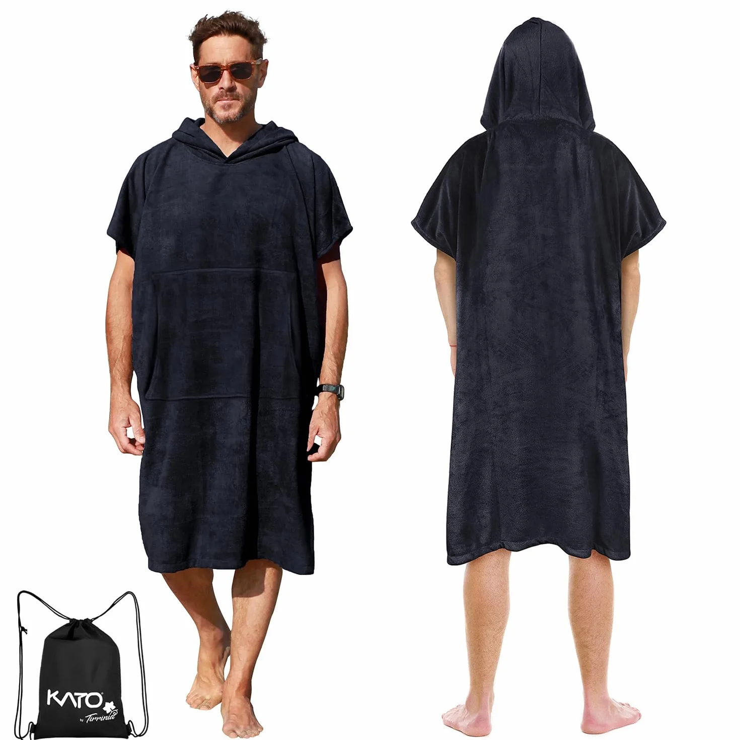 Kato Tirrinia Poncho de Surf de Plage avec Poche, néoprène Absorbant, avec Matelas à Langer, Serviette de Poncho, pour Le Surf, la Natation, pour Adultes, Hommes et Femmes