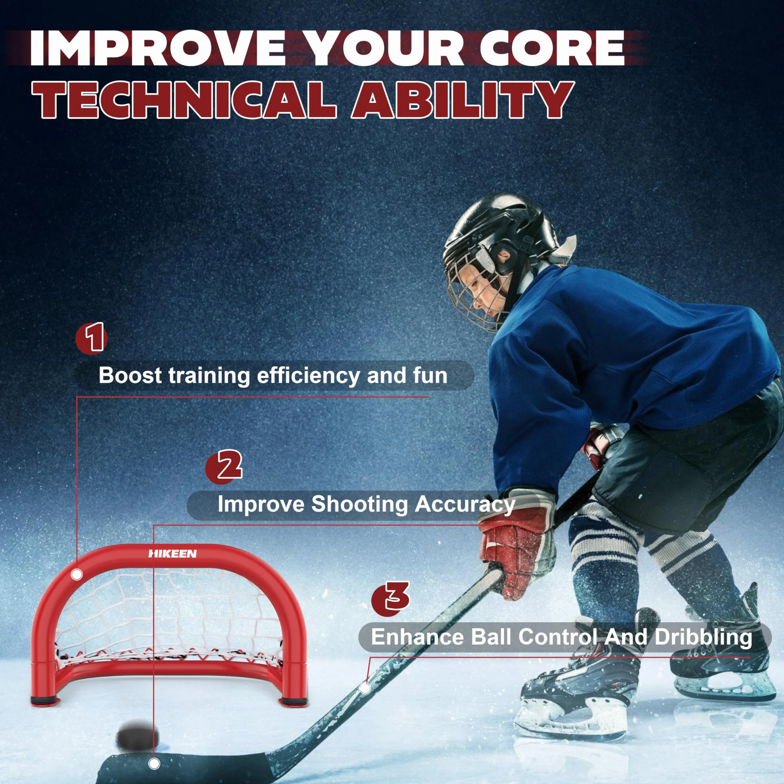 BOOSTEADY 2PCS Mini Portail de Hockey sur Glace, 14" x 8" Kit de But de Hockey de Rue avec Cadre en Fer Durable & Filet en Nylon & 4 Palets, Entraînement de Hockey pour Améliorer La Précision