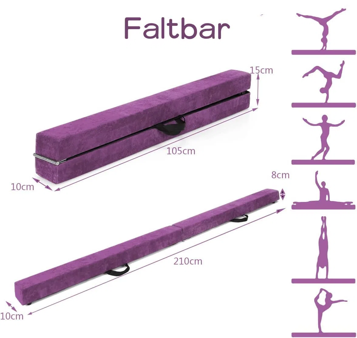RELAX4LIFE Poutre Gymnastique Pliable 210 cm en Finette avec Pieds Surélevés, Poutre Gym au Sol Portable avec Poignées de Transport, Gymnastique Materiel pour Enfants et Adultes