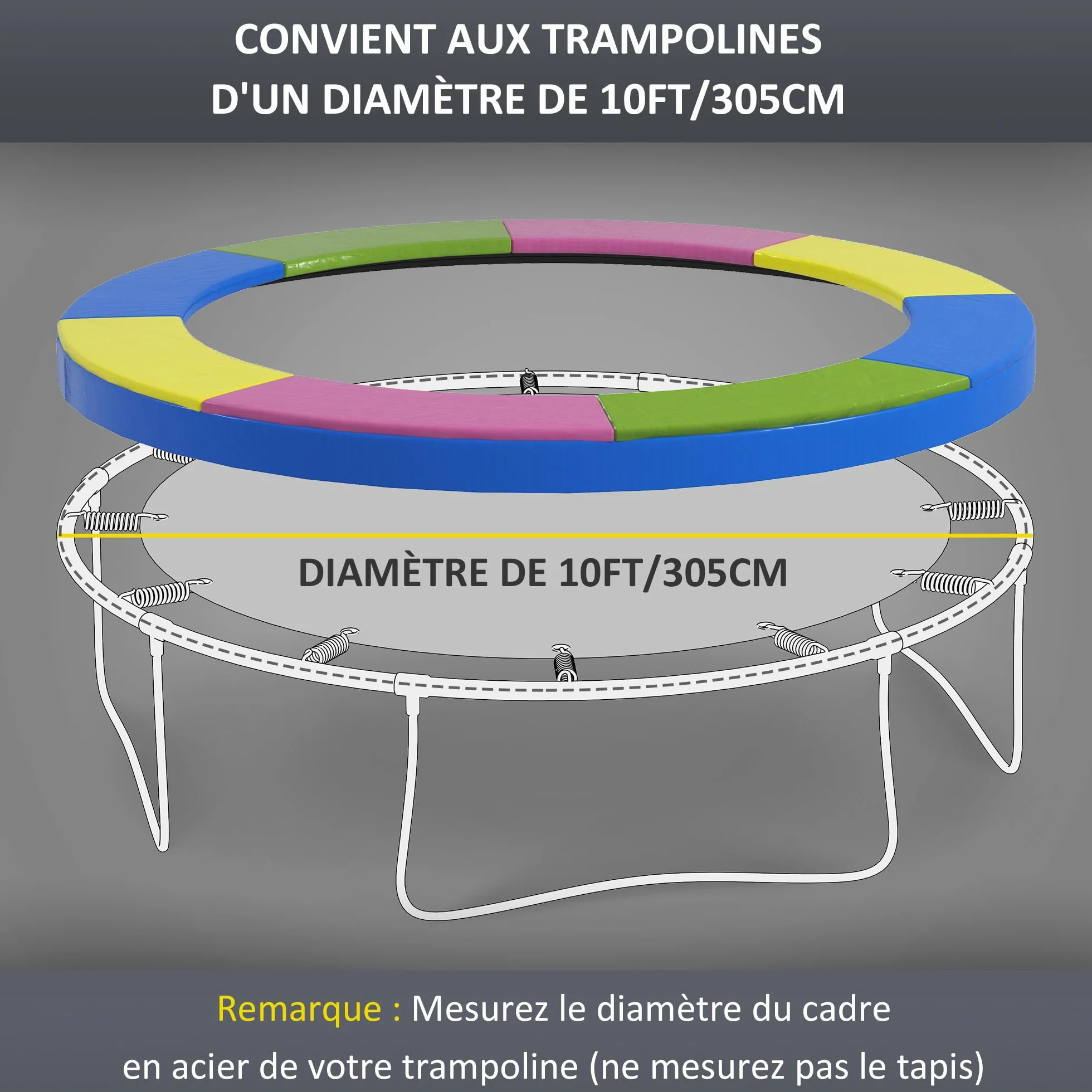 SPORTNOW Bâche de Protection pour Trampoline Ø 244-305 cm Résistant aux UV Anti-déchirure