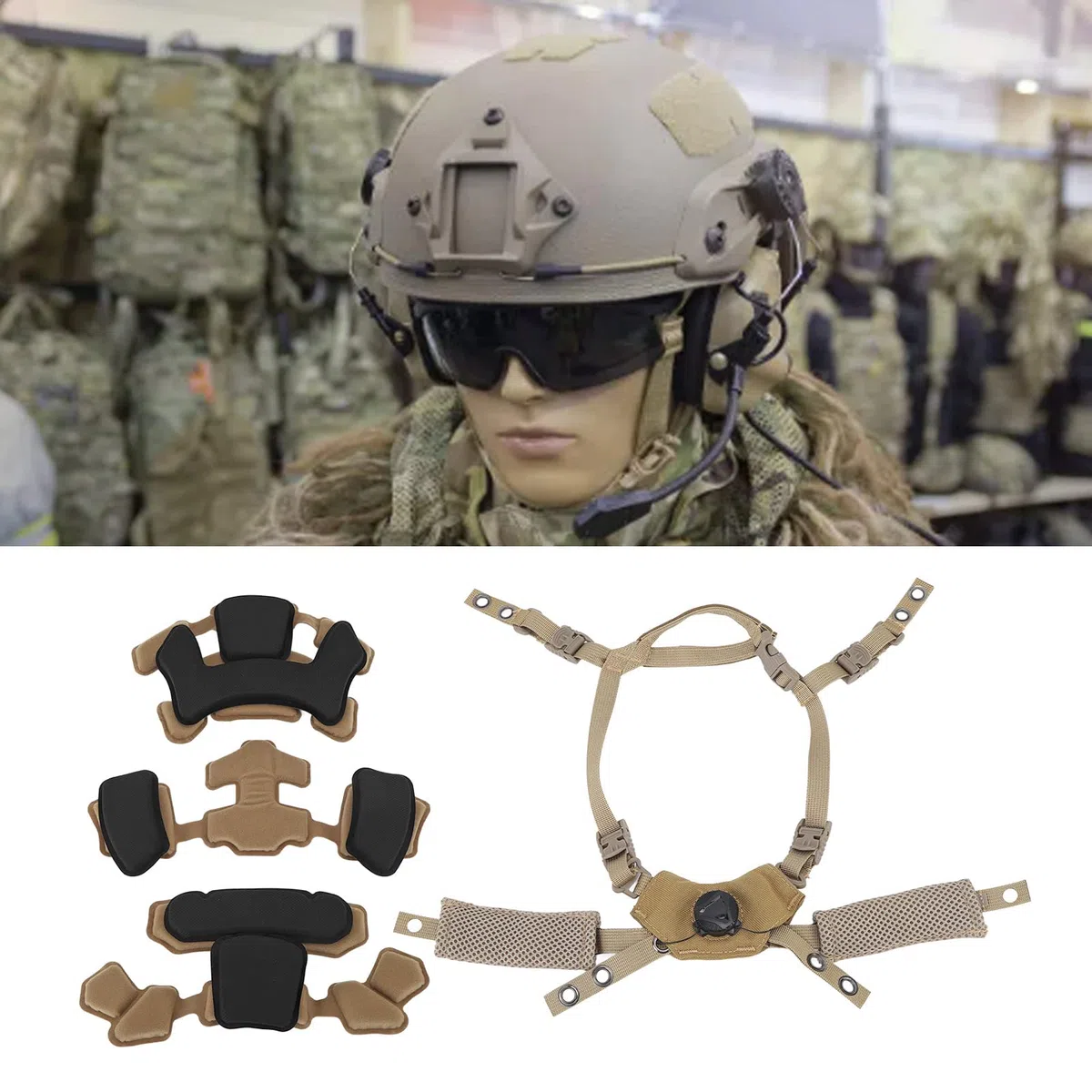 Système de Suspension à Cadran pour Casque Tactique Mentonnière pour ACH, pour Mich, pour Team Wendy, pour FMA, avec Coussinets Souples et Confortables Vis de Fixation Accessoire