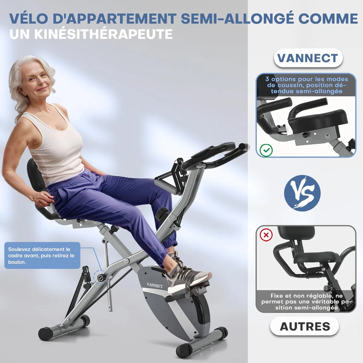 Velo d Appartement Pliable, VANNECT Vélo d' Appartement avec LCD et Mesure du Pouls Manuel, 16 Niveaux de Résistance, Vélo d’Exercice avec Support pour Tablette, Rangement Pliable, Capacité 160KG