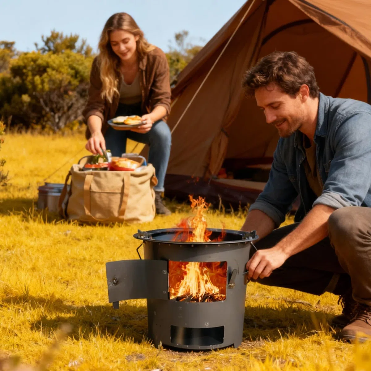Four à fusée, ustensiles de cuisine d'extérieur avec barbecue et pince - Four à bois d'extérieur - Pour la survie, la randonnée, les voyages, l'extérieur, la terrasse, le jardin