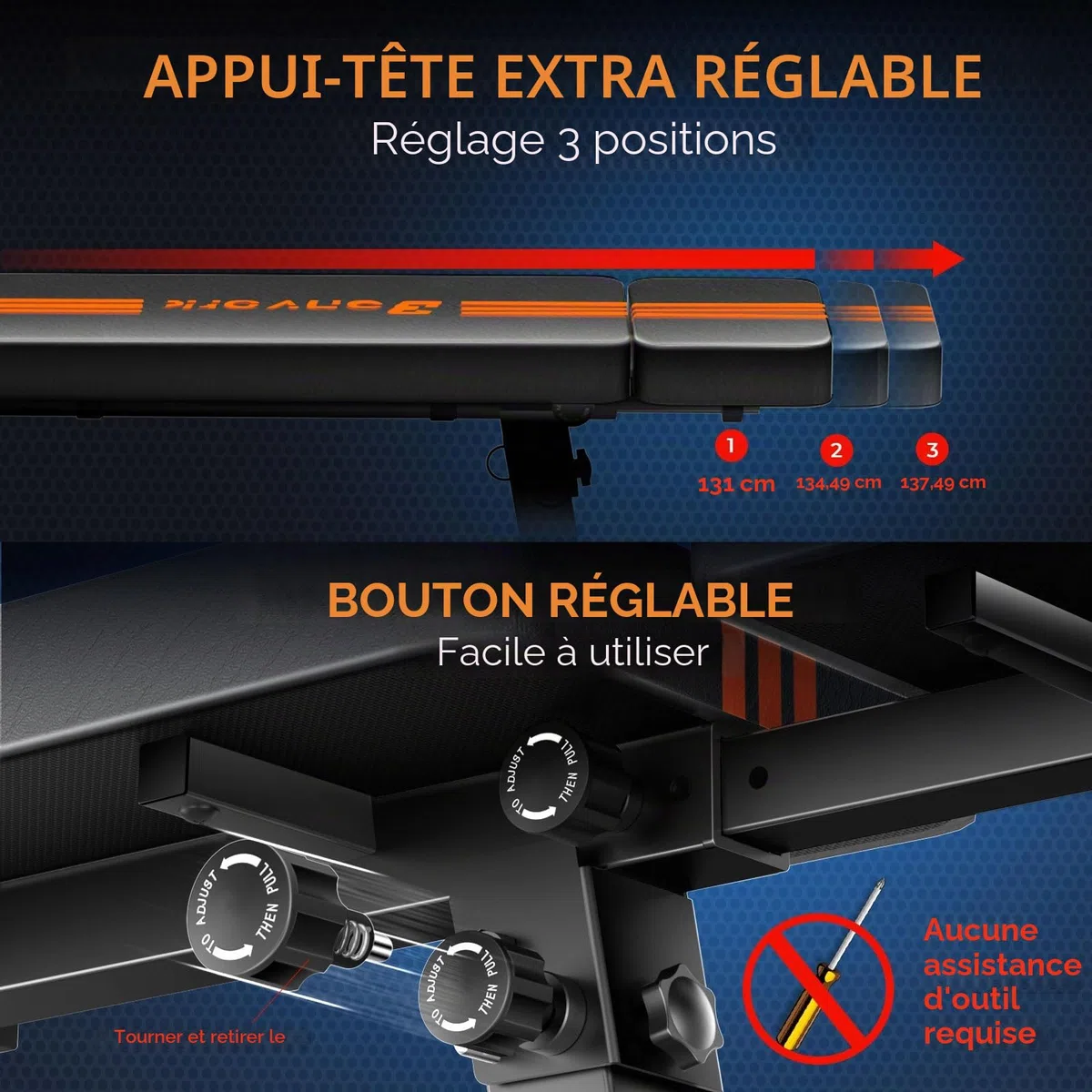 Banc de musculation plat de 550 kg avec appui-tête – Bonvork 138 cm rallongé, banc de fitness, banc de fitness, banc plat pour la salle de fitness à domicile, la musculation, le développé couché pour