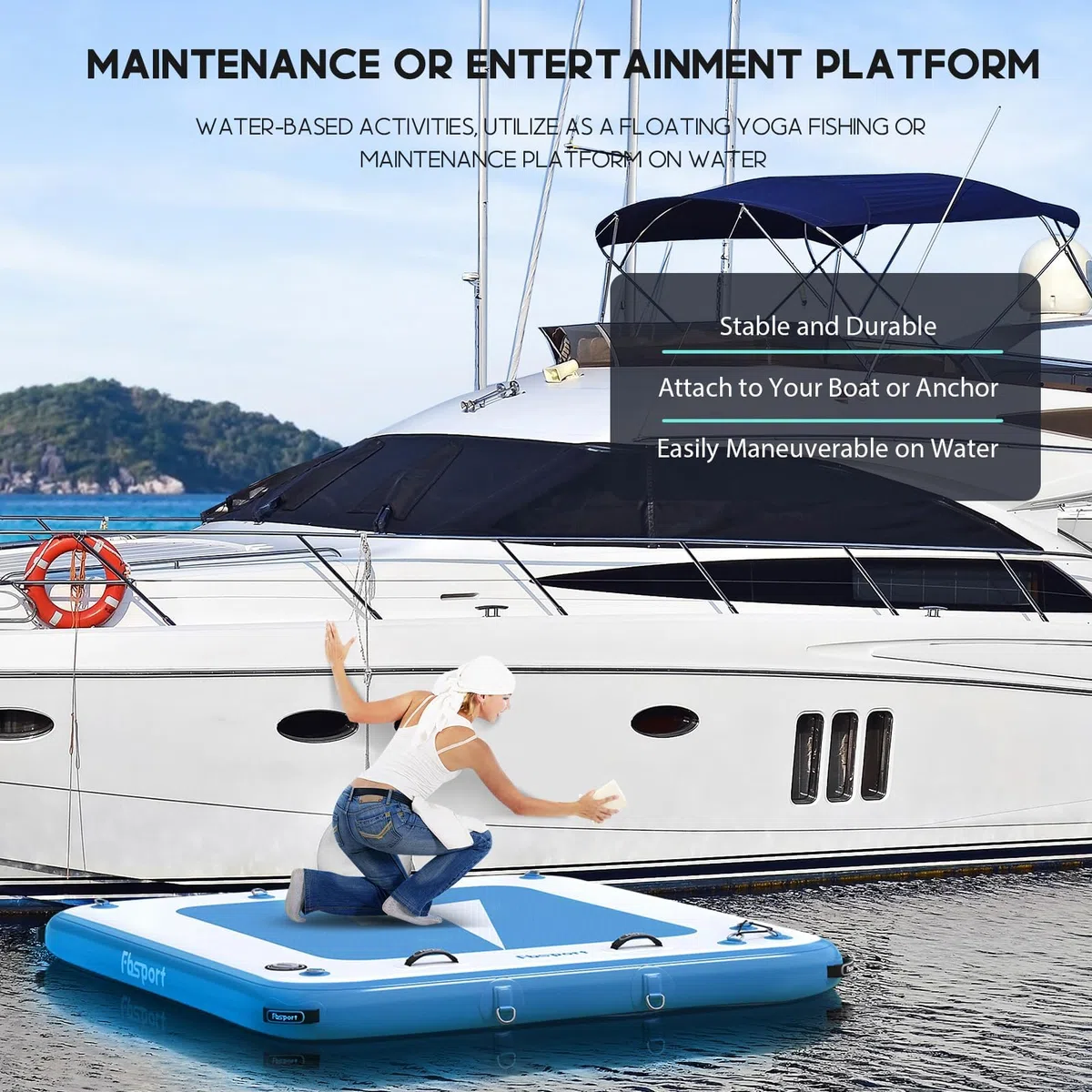FBSPORT Plateforme Gonflable Flottante - Tapis d’Eau pour Plusieurs Personnes, Île Flottante avec Surface Antidérapante et Sac de Transport, Plateforme de Bain pour Mer, Piscine et Lac