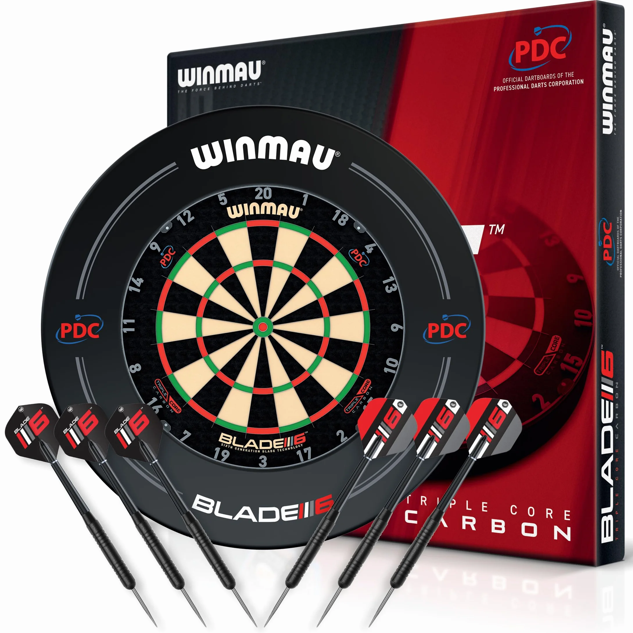 WINMAU Cible de fléchettes professionnelle Winmau avec bordure PDC | 2 jeux de fléchettes en acier, système Rota Lock | Cible de fléchettes en sisal | Idéal pour les tournois et l'entraînement