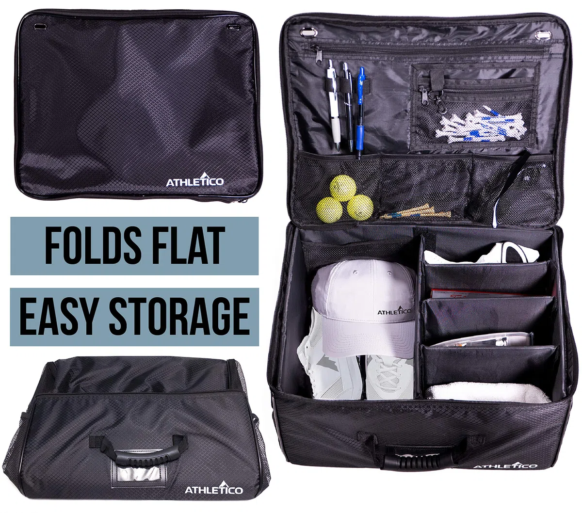 Athletico Organiseur de Coffre de Golf – Casier de Golf de Voiture pour Ranger Les Accessoires de Golf | Pliable lorsqu'il n'est Pas utilisé