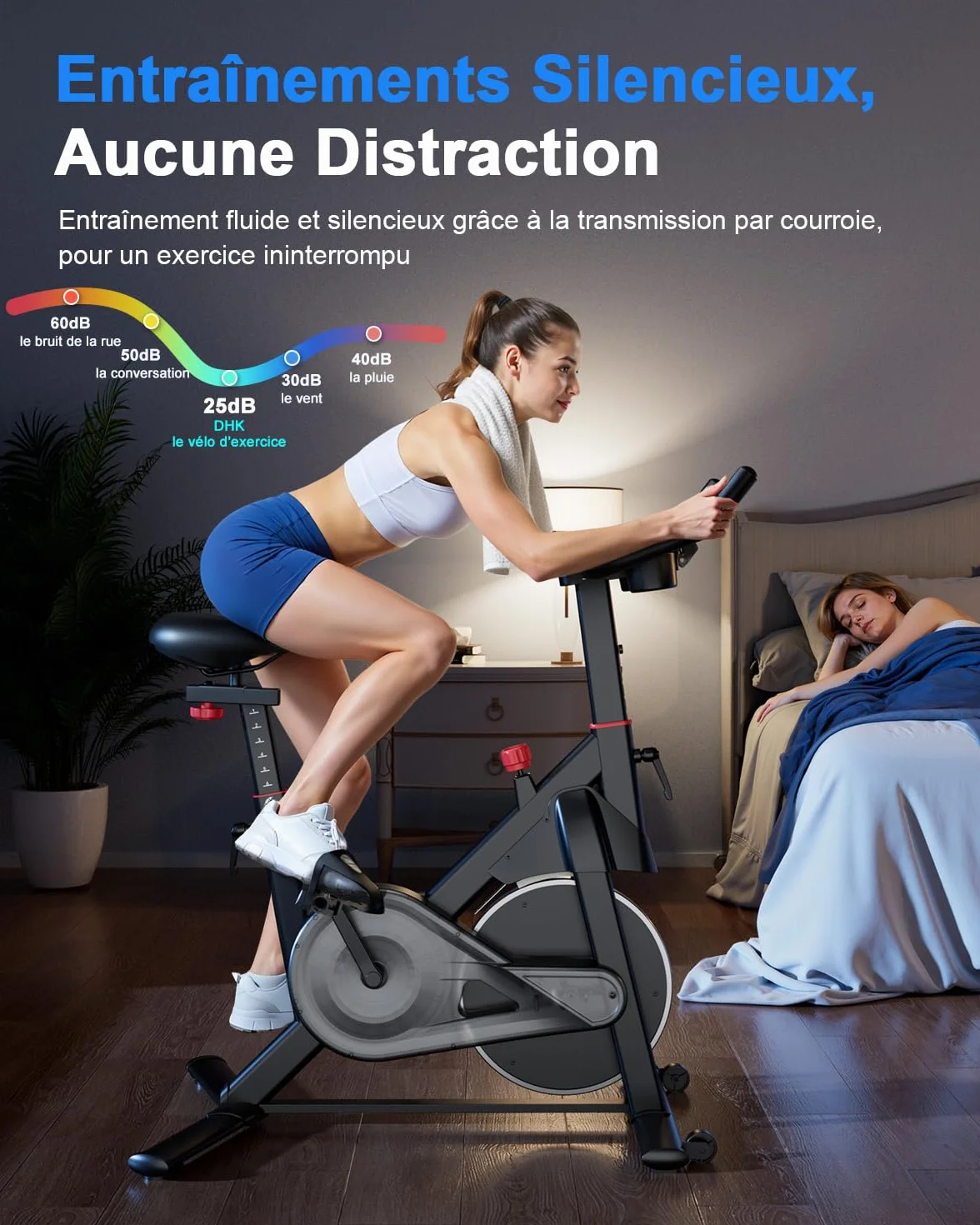 Vélo d'Appartement avec Écran LCD et Application, Résistance Magnétique Réglable, 136 kg