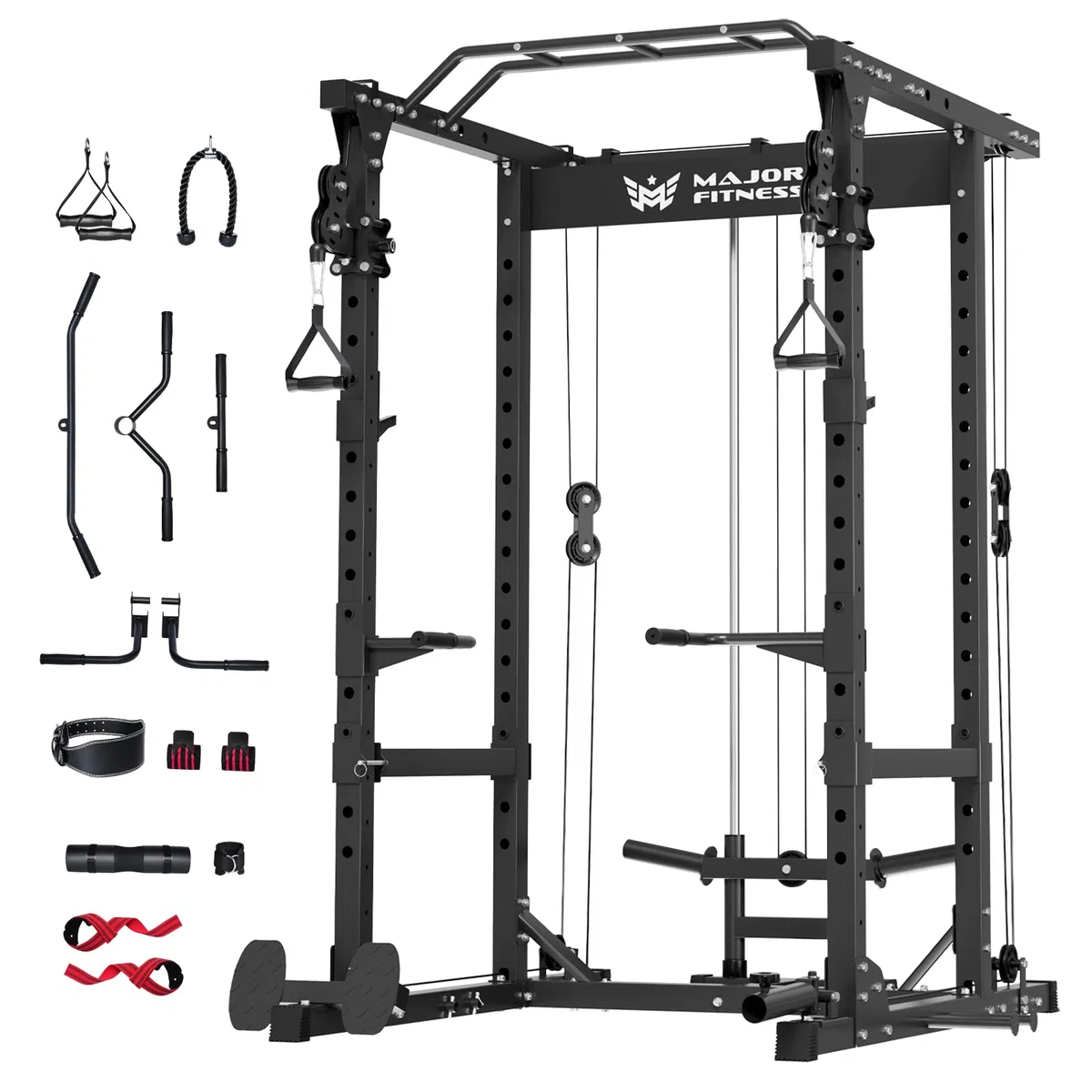 MAJOR FITNESS Drone1 Power Cage – Support d'alimentation multifonction pour salle de sport à domicile, support de squat, système de croisement de câbles, pour entraînement de force, construction en
