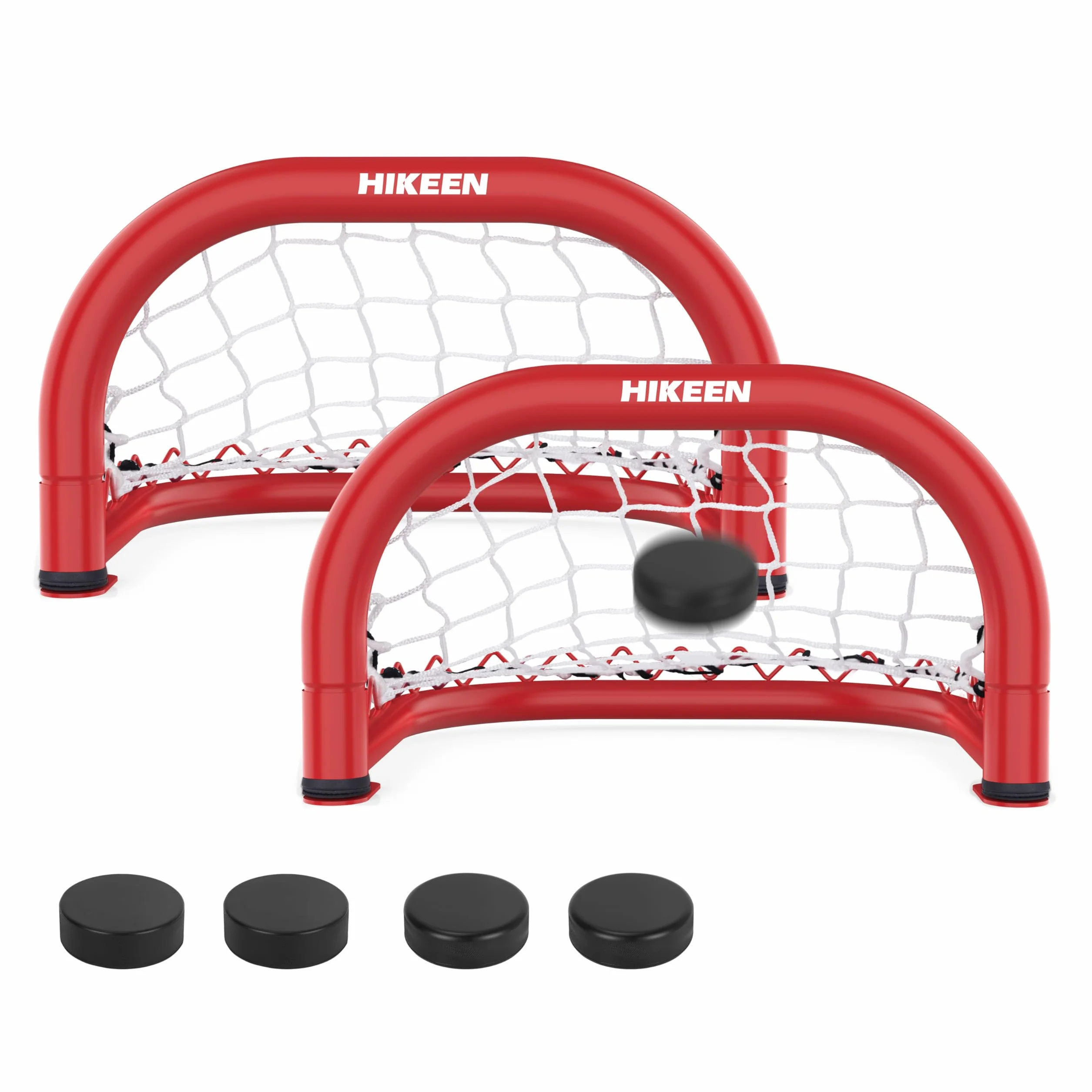 BOOSTEADY 2PCS Mini Portail de Hockey sur Glace, 14" x 8" Kit de But de Hockey de Rue avec Cadre en Fer Durable & Filet en Nylon & 4 Palets, Entraînement de Hockey pour Améliorer La Précision
