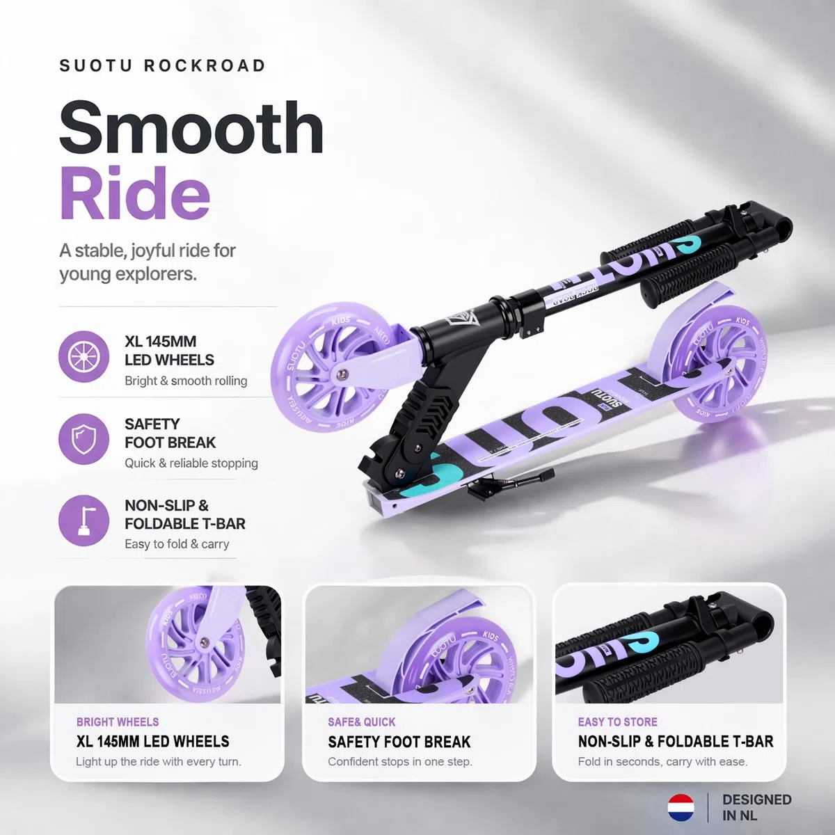Trottinette pour Enfants avec Roue Lumineuse de 145 mm, Charge Max: 100 kg, Pliable, Hauteur Réglable, Scooter pour Garçons et Filles de 3 à 12 Ans, Aluminium