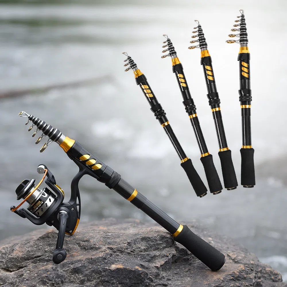 Kit de pêche portable professionnel complet 2,4 m Canne à pêche télescopique Moulinet de pêche appât Ligne 100 m Pour débutants et amateurs de pêche (Type B-18)