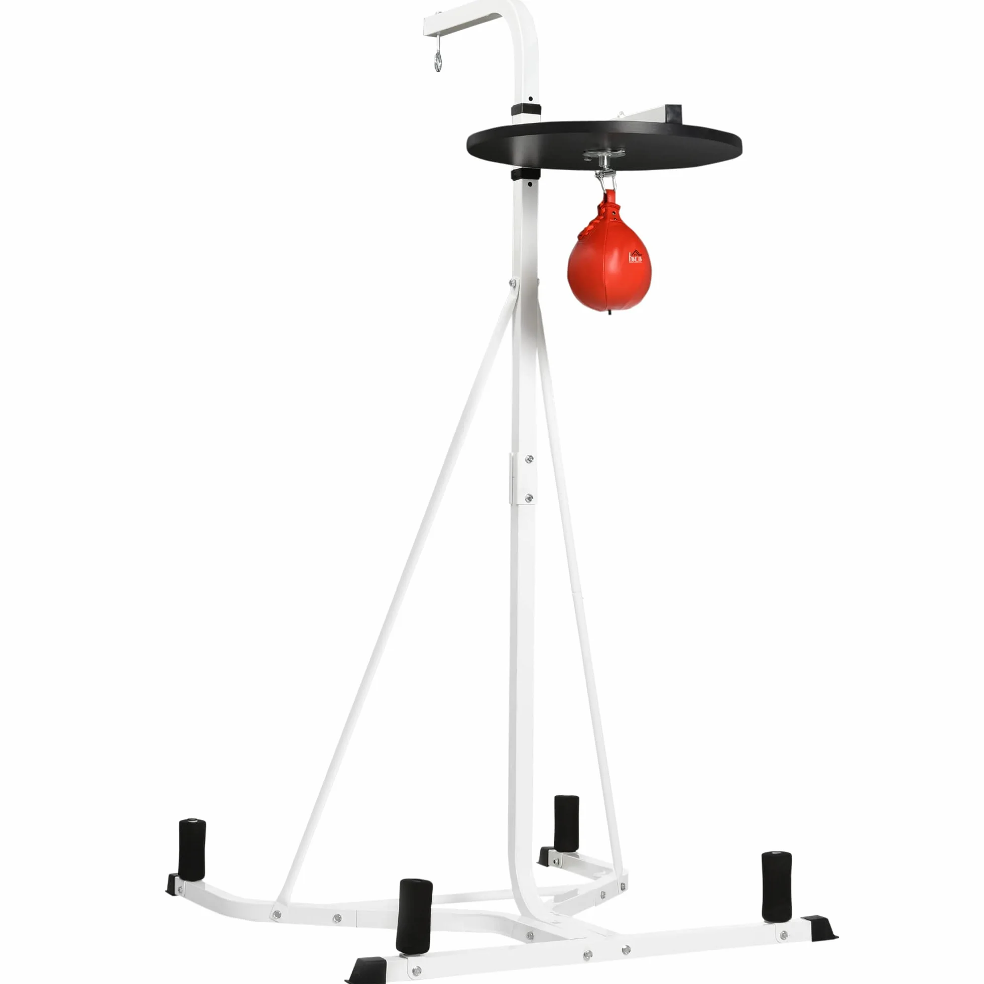 HOMCOM Support pour Sac de Frappe sur Pieds autoportant 2 en 1 avec Poire de Vitesse Hauteur de Plaque Ronde réglable, équipement d'entraînement en Acier Robuste pour Maison Blanc