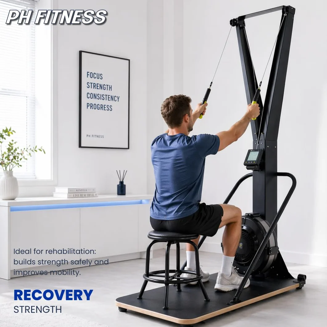 PH Fitness Ski Machine: Advanced Air Resistance Full Body Trainer | Crossfit Compact & HIIT SkiErg pour la Maison | Intensité réglable, Plaque de Base Durable & Design Ergonomique | Max 130kg