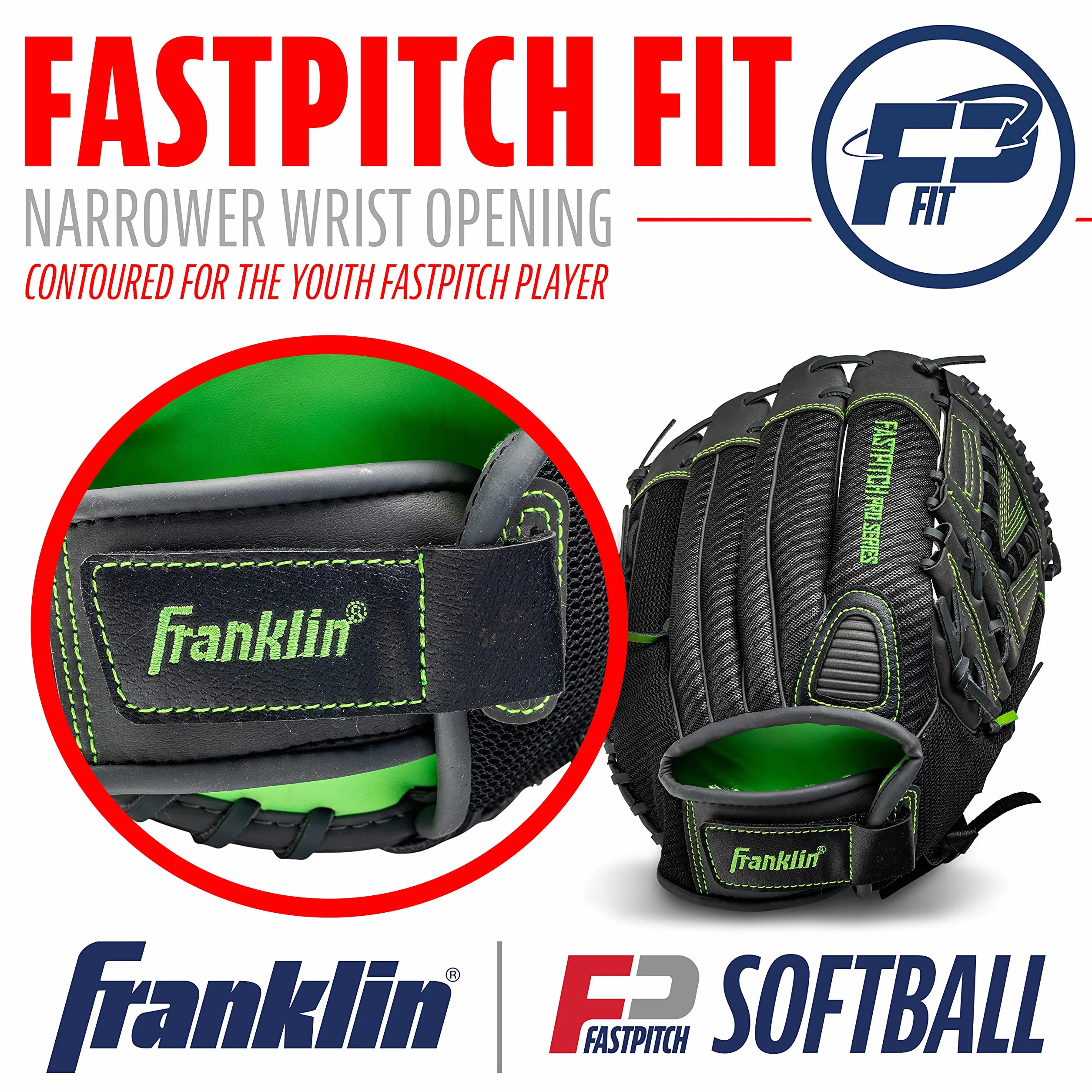 Franklin Sports Gants de Softball Fastpitch Pro Series, pour Main Droite ou Gauche, Tailles Adultes et Jeunes, 27,9 cm, 29,2 cm, 30,5 cm, 31,8 cm et 33 cm