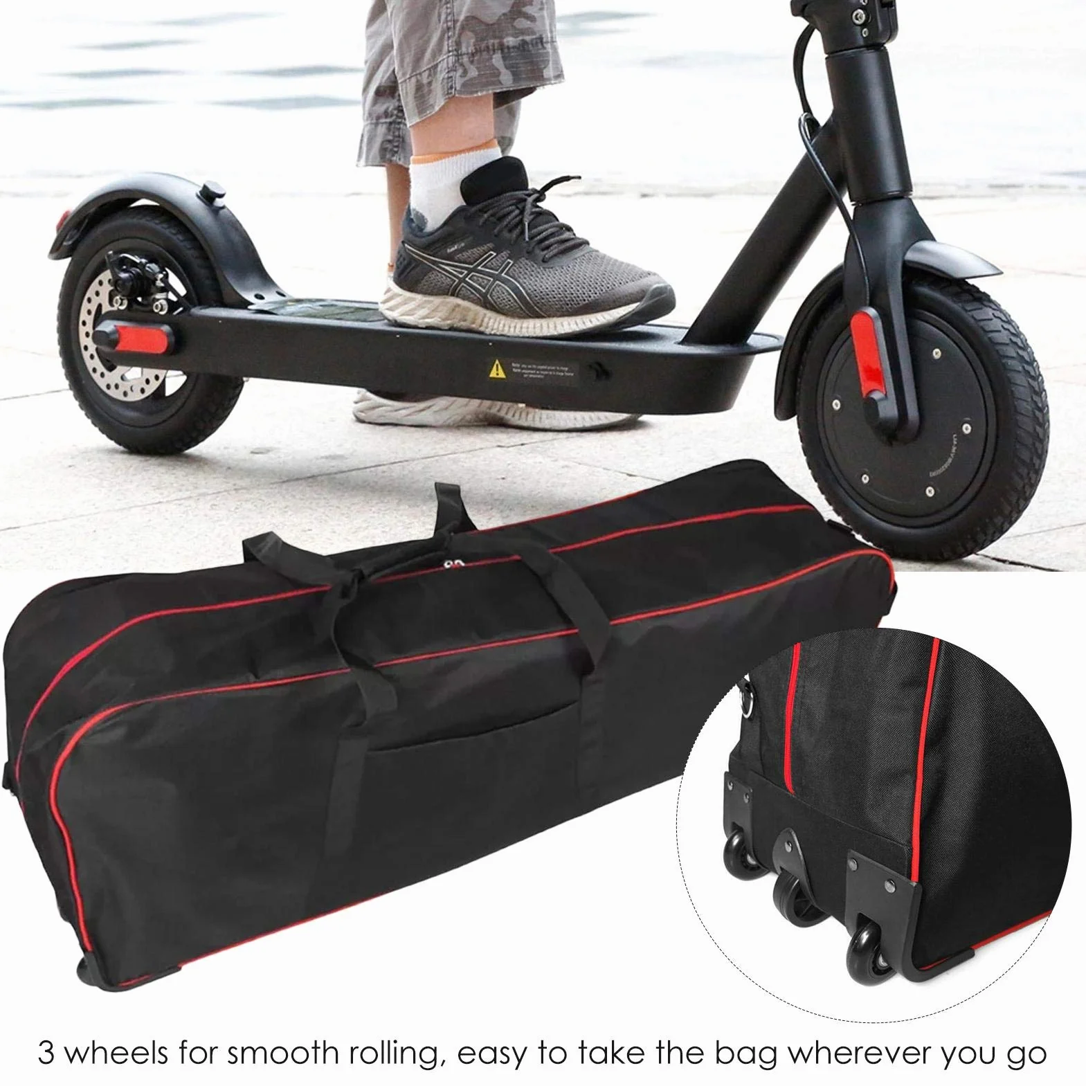 Sac De Transport Pliable pour Scooter, Sac De Rangement Étanche Rayures pour Scooter, Sac À Dos De Transport pour Scooters À Équilibrage Automatique De 10" et Deux Roues Noir-Rouge