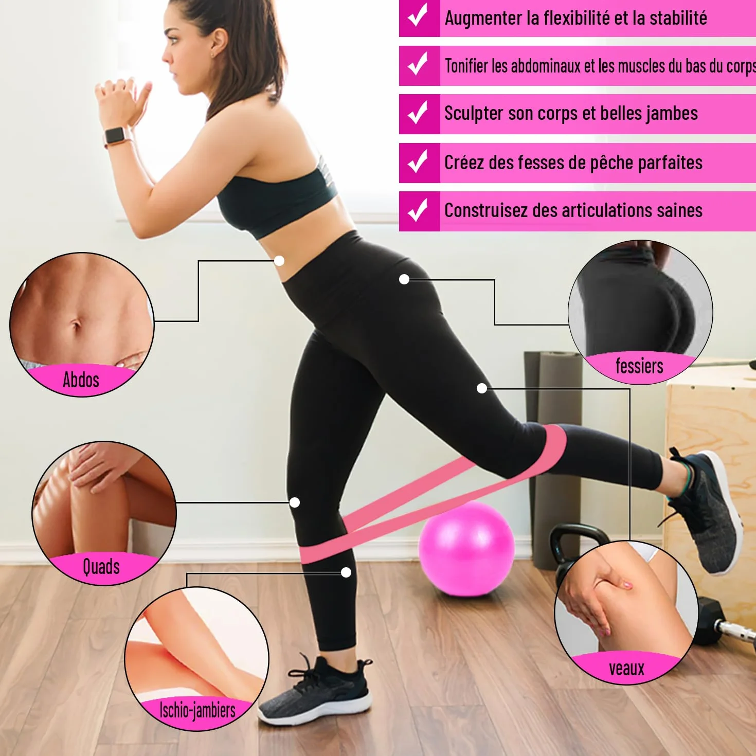 kit Pilates Maison, Ensemble Pilates Yoga Anneau de Pilates, Ballon de Yoga, Bandes de Résistance, Sangle, Chaussettes, Accessoires Pilates Femme, Pilates Reformer pour Sport à la Maison.