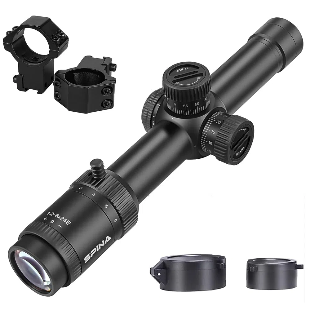 SPINA OPTICS Lunette de Visée 1.2-6x24 IR avec Reticule Lumineux, Lunettes de Tir Premier Plan Focal Applicable à la Chasse/Airsoft