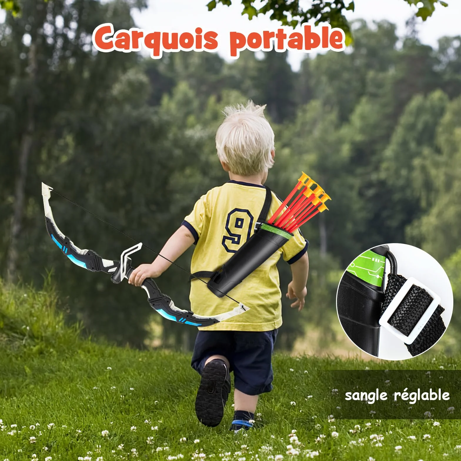 COSTWAY Arc et Flèche pour Enfants avec Lumières LED, Ensemble de Tir à l'arc avec 20 Flèches, 1 Cible Debout/Suspendue et 2 Carquois, Jeu de Tir Intérieur Extérieur pour Garçons Filles de 3 Ans+