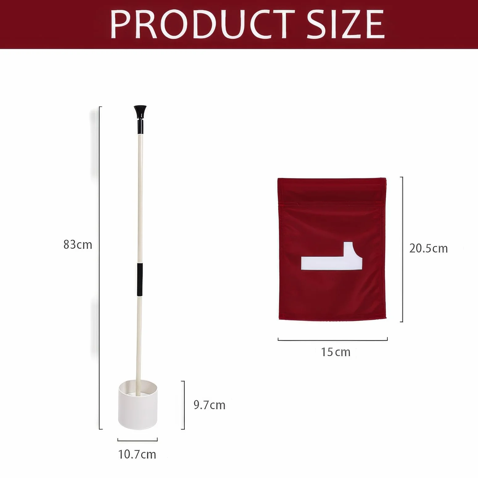 Putting Green Flags Lot de 4 drapeaux numérotés recto-verso (1-4), bâton de golf amovible (hauteur totale 83 cm, diamètre de la tasse de trou de 10,7 cm), rouge, 26 cm x 16,5 cm, accessoire