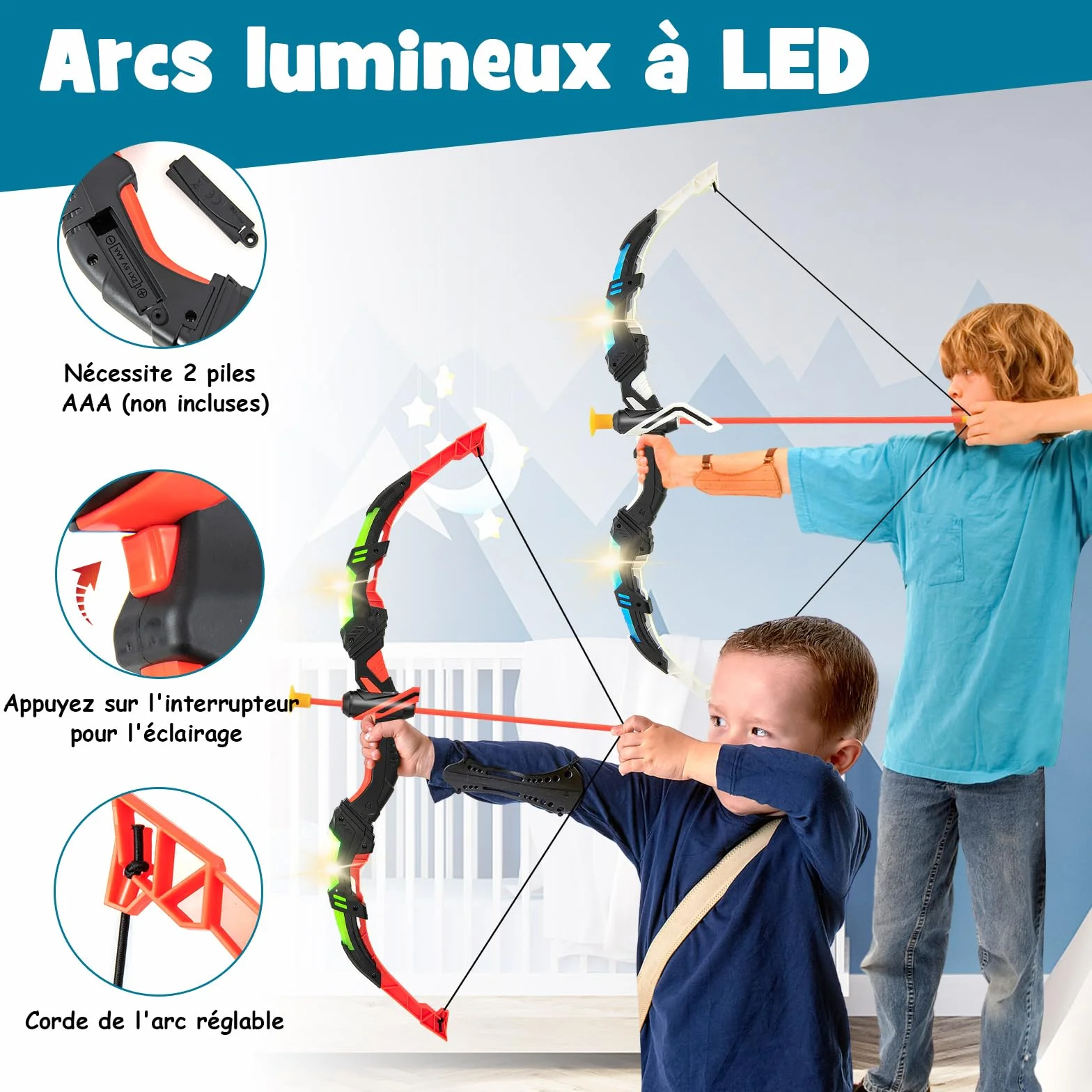 COSTWAY Arc et Flèche pour Enfants avec Lumières LED, Ensemble de Tir à l'arc avec 20 Flèches, 1 Cible Debout/Suspendue et 2 Carquois, Jeu de Tir Intérieur Extérieur pour Garçons Filles de 3 Ans+