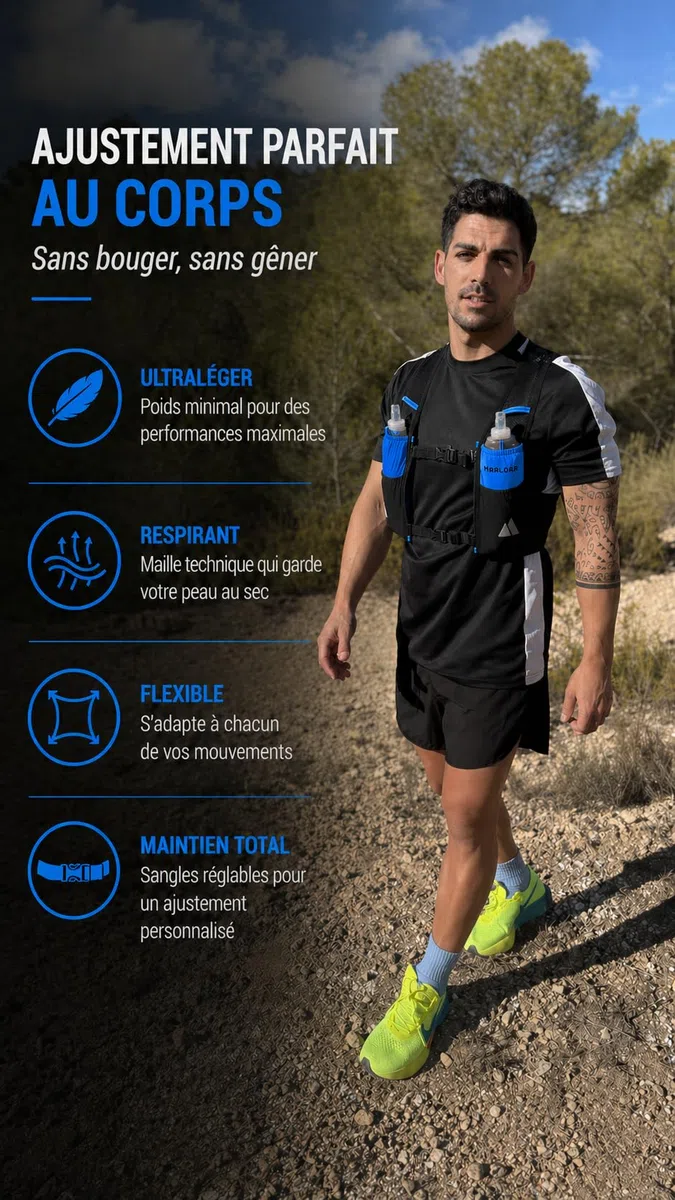 Gilet hydratation - Sac hydratation Running, 2 flasques Souples 500ml incluses, léger et Respirant, Trail et Course à Pied