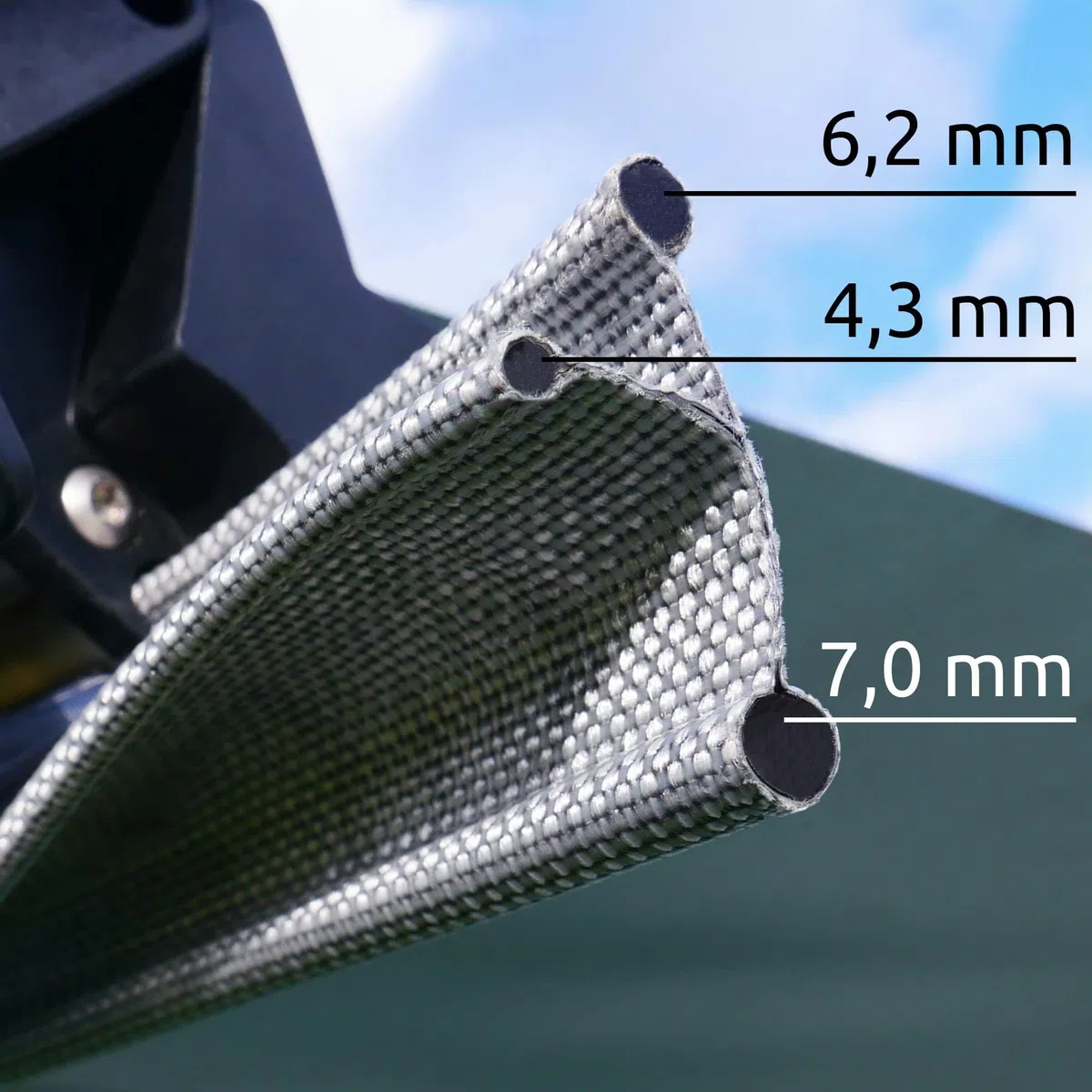 your GEAR Capri Sun Blocker Paroi avant et parois latérales perméable au vent pour auvent, protection visuelle et protection solaire, 3 passepoils, diamètre 4,3, 6,2 et 7 mm, largeurs de 240 à 480 cm
