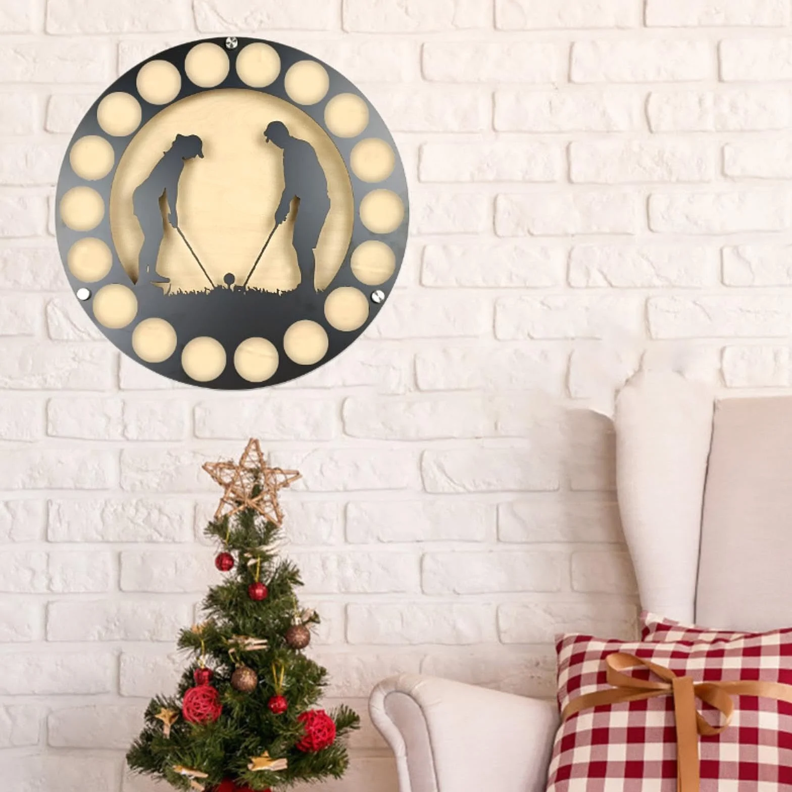 perfk Présentoir de Balle de Golf, étui de Collection de Balles pour 18 Balles de Golf, Balle de Golf En Bois Support de Rangement Mural Suspendu Rond, Style D