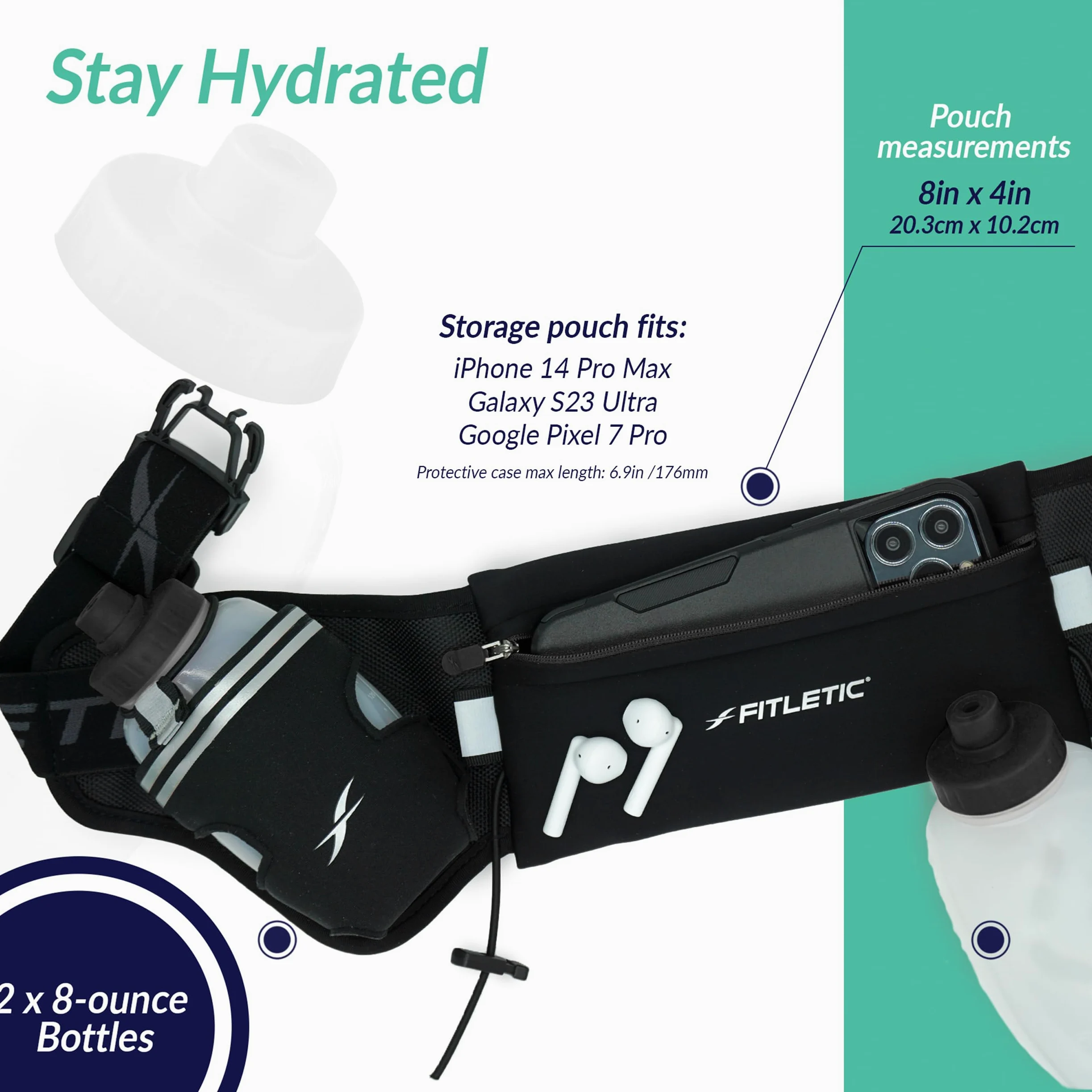 Fitletic - HD08 - Ceinture Hydratation (2 gourdes X 250ml) - Mixte