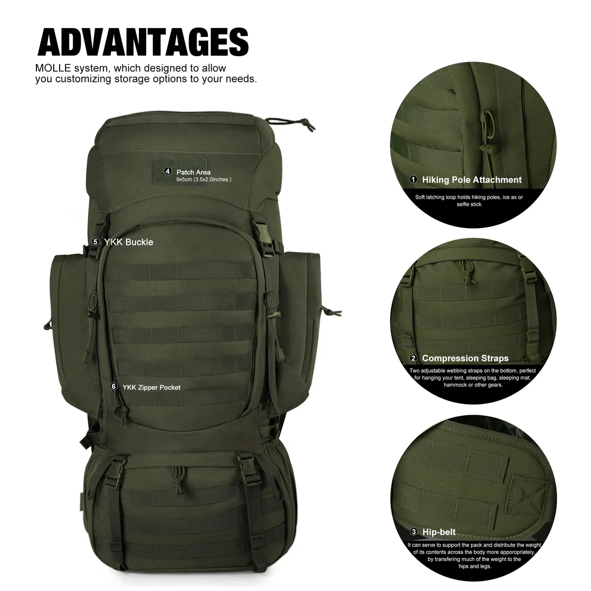Mardingtop 60L Sacs à Dos de Trekking Tactiques pour Adultes Sac à Dos Sacs à Dos et Accessoires de randonnée en Plein air