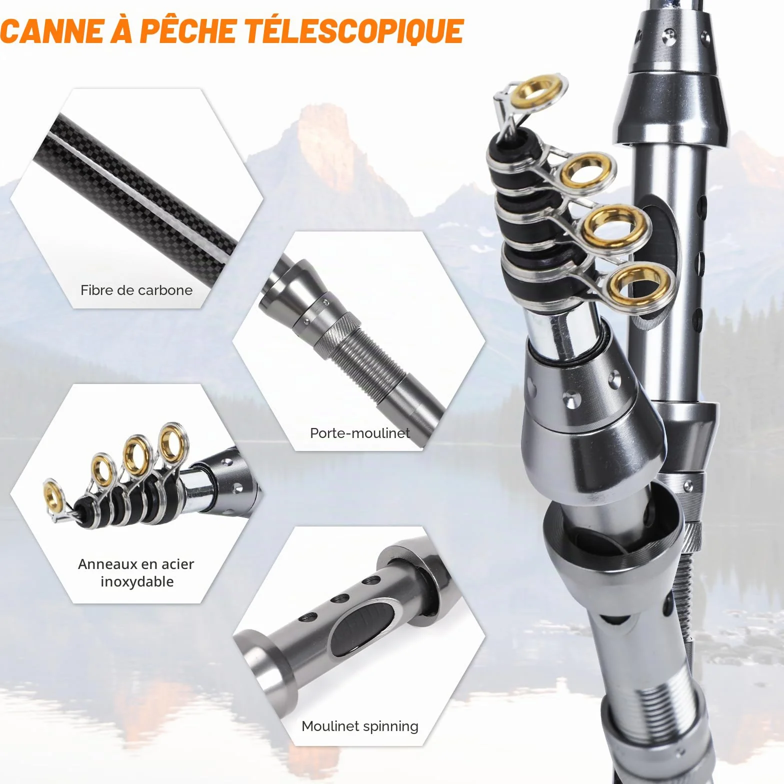Ensemble Canne à Pêche Télescopique et Moulinet en Métal de 1,8m avec Accessoires Leurres de Pêche et Moulinet, Sac de Transport pour Poisson en Eau Douce ou Eau Salée