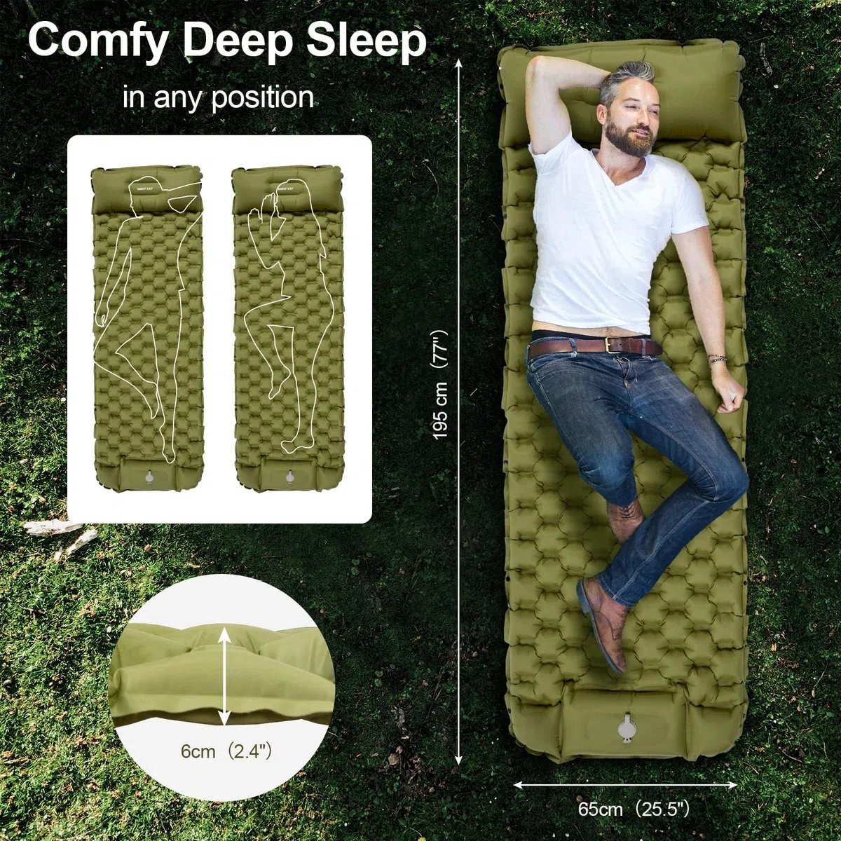 Night Cat Matelas Gonflable Léger: Matelas Gonflable Portable avec Coussin pour Camping Randonnée