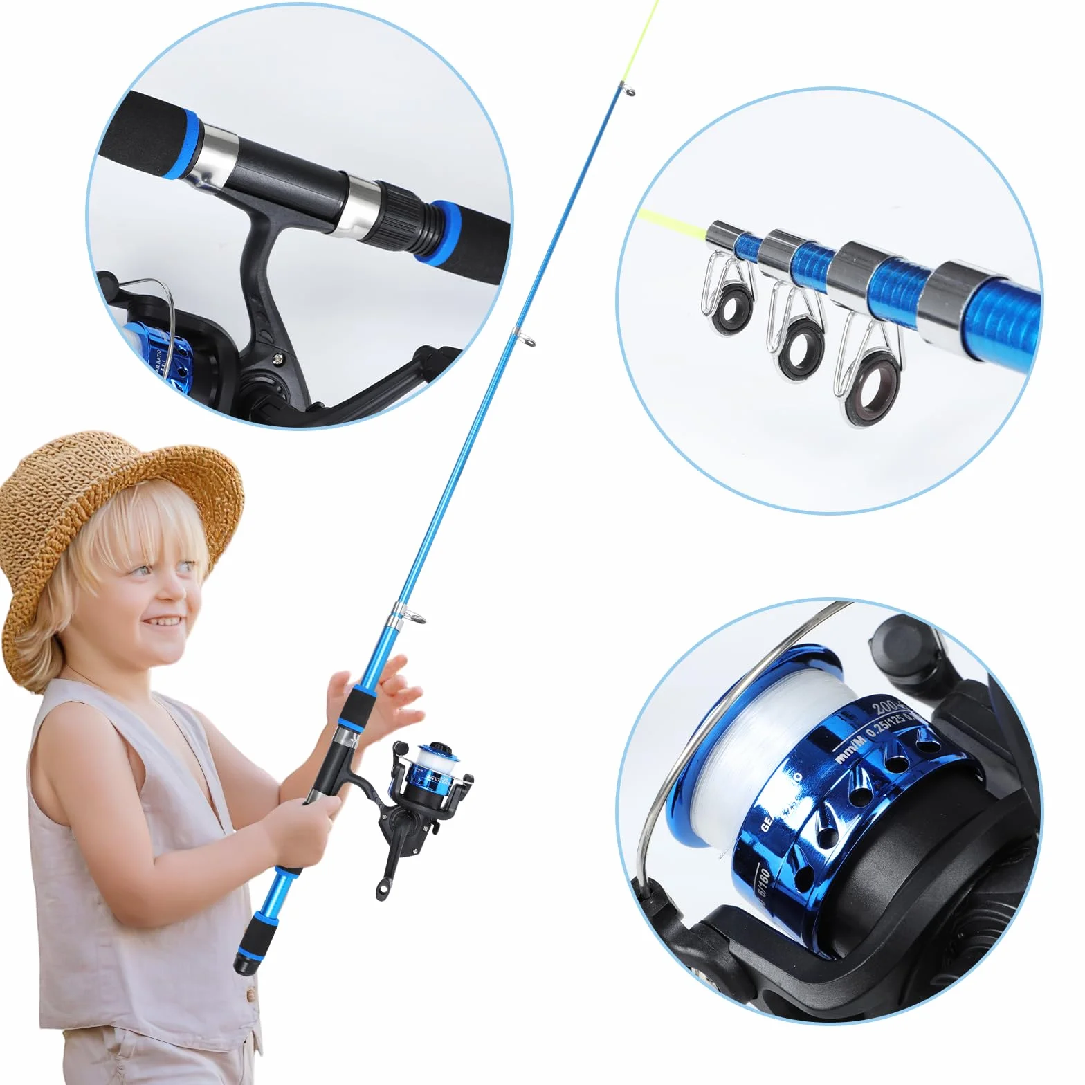 Kit de Canne à Pêche pour Enfants,180cm Combo Télescopique Canne et Moulinet pour Débutants avec Moulinet Spincast, Equipement de Pêche, Kit Peche pour Garçons, Filles, Tout-Petits