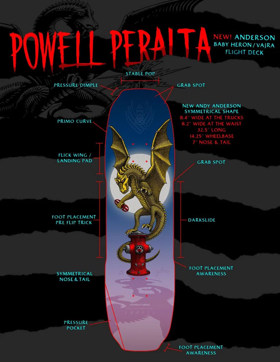 Powell Peralta Andy Anderson Baby Heron/Vajra Flight Planche de Skateboard 21,3 x 82,5 cm