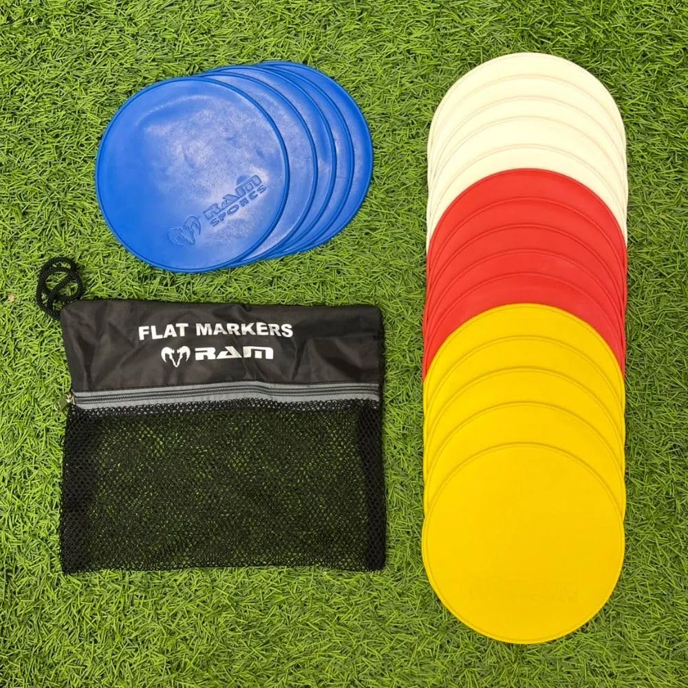 Ram Rugby Lot de 20 disques de marquage - Caoutchouc antidérapant - Marquages d'entraînement intérieur et extérieur - Rugby et tous les sports - Sac de transport inclus