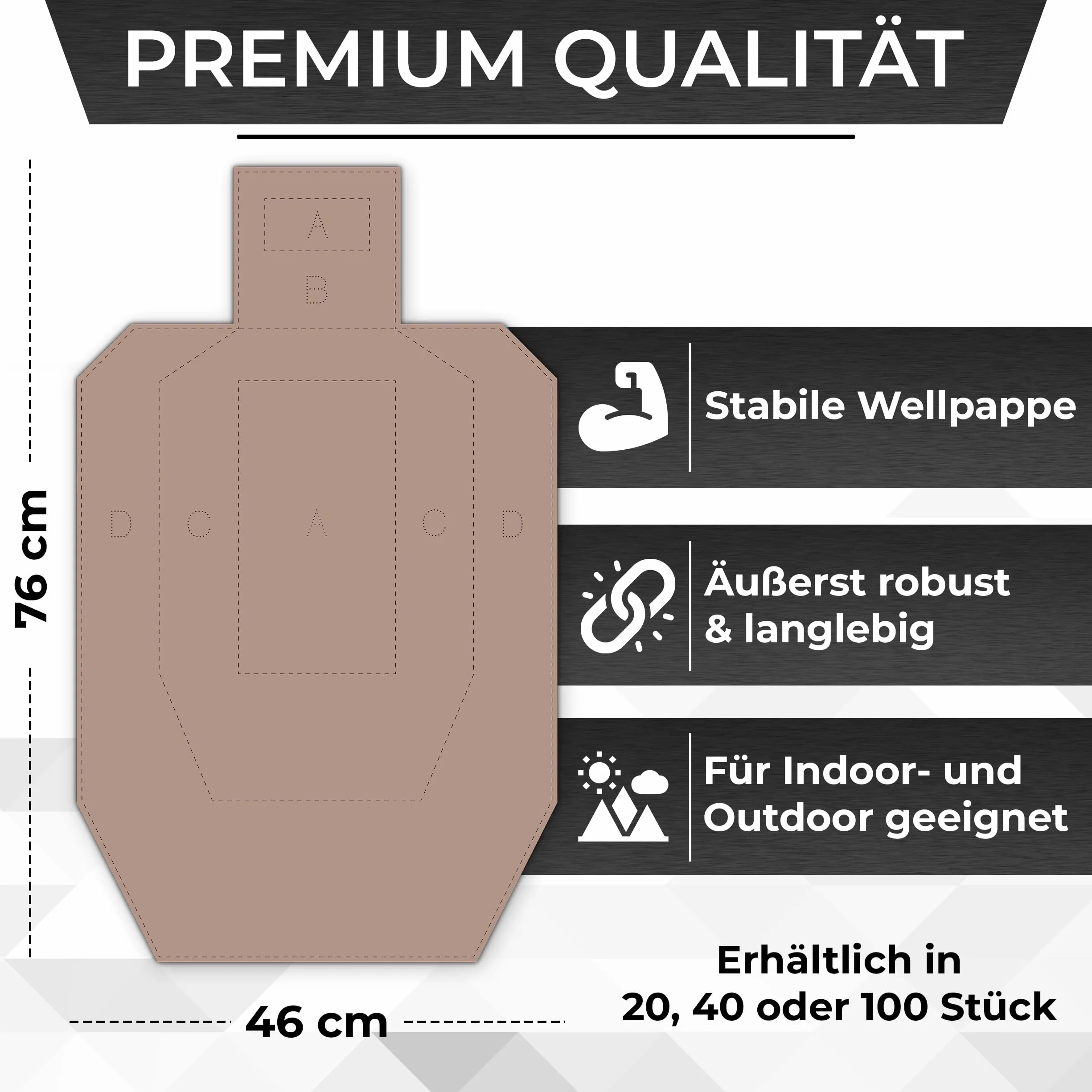 X-Targets USPSA/IPSC Metric Disque de compétition/carton ondulé Marron/Blanc Format 46 x 76 cm