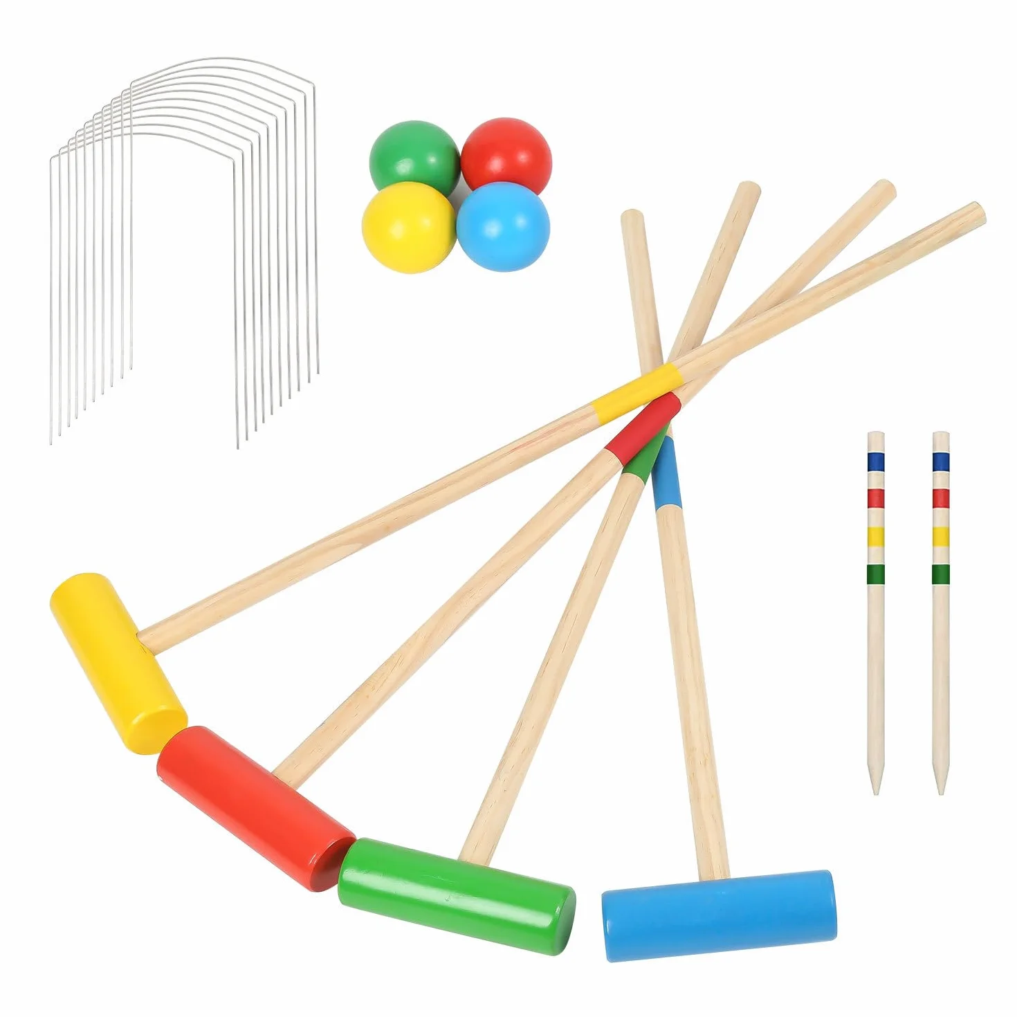 Fiqops Jeu de croquet 2 à 4 joueurs - Jeu de croquet avec sac - Pour enfants et adultes - Jouet en bois - Pour l'extérieur - Famille - Jeu d'adresse