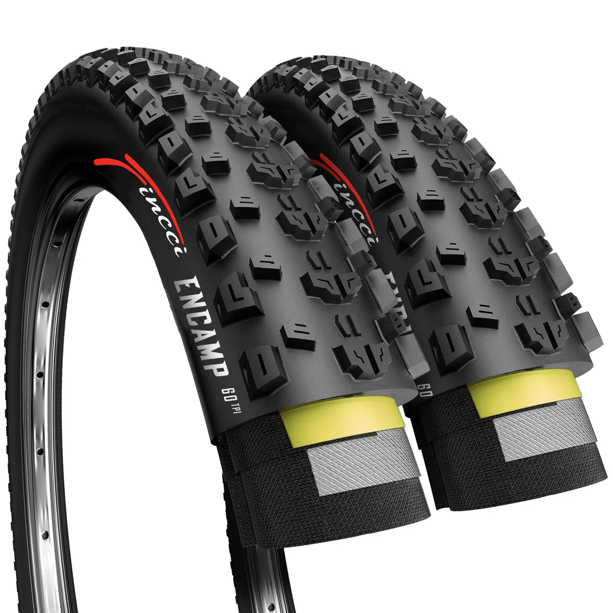 Fincci Paire de Pneus VTT 27.5 x 2.25 Pouces (57-584) ETRTO - Modèle Encamp 60 TPI Souple - Protection Anti-Crevaison Nylon 1mm - Pneu Haute Performance pour VTT Cross-Country et VAE Électrique