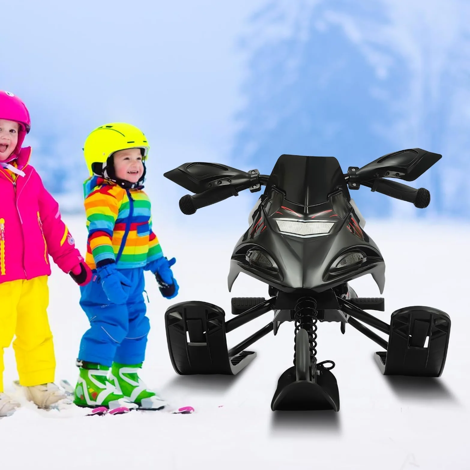 Luge de direction avec freins à pied pour enfants, avec corde de traction automatique et amortisseur pour enfants et adultes, charge maximale 80 kg, luge à patins Skibob avec siège rembourré
