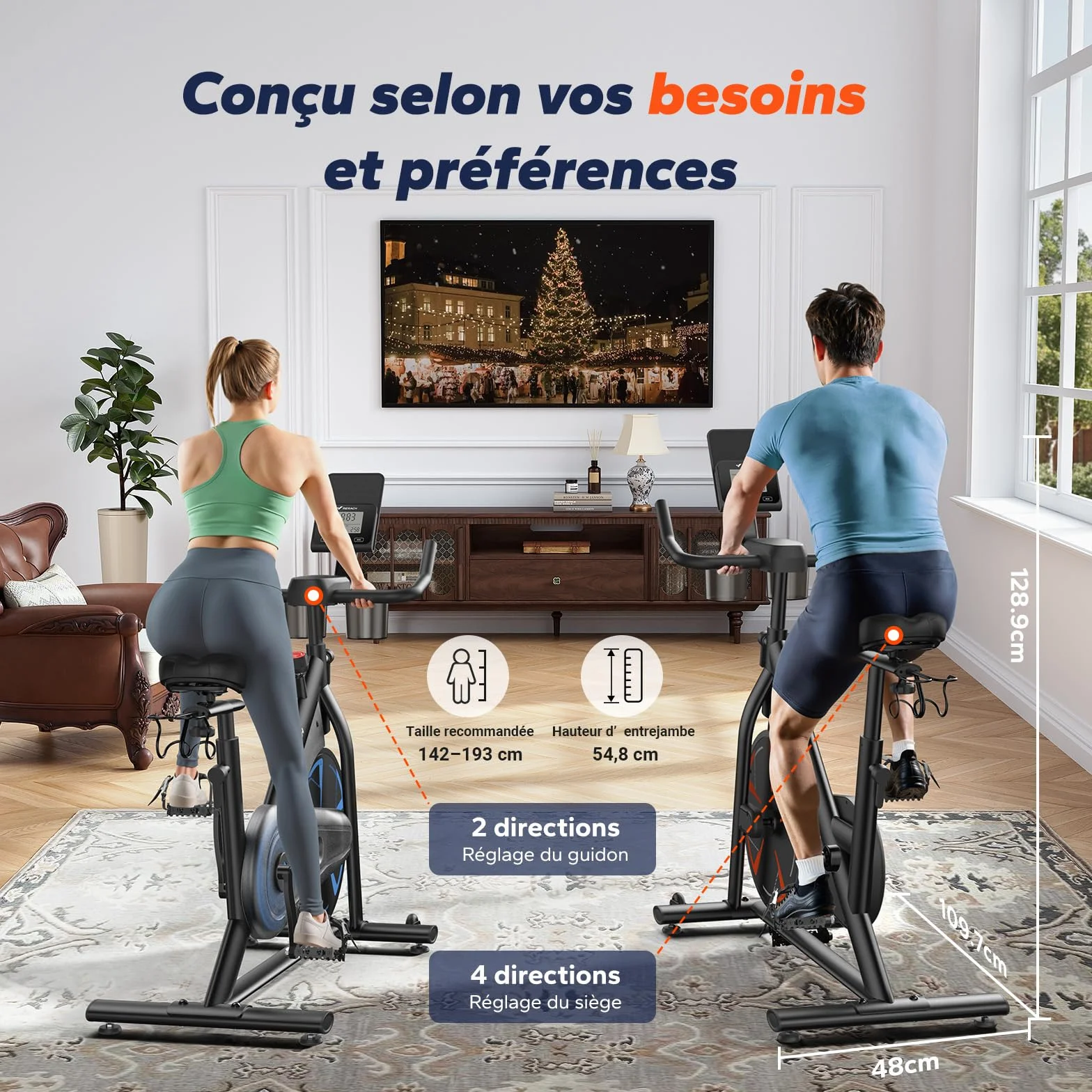 MERACH Vélo d’Appartement avec Résistance Magnétique, Vélo d’Intérieur Silencieux avec Selle à Coussin d’Air Amortissant, Écran LCD, Application Dédiée, Cadre en H Stable, Charge jusqu’à 150KG