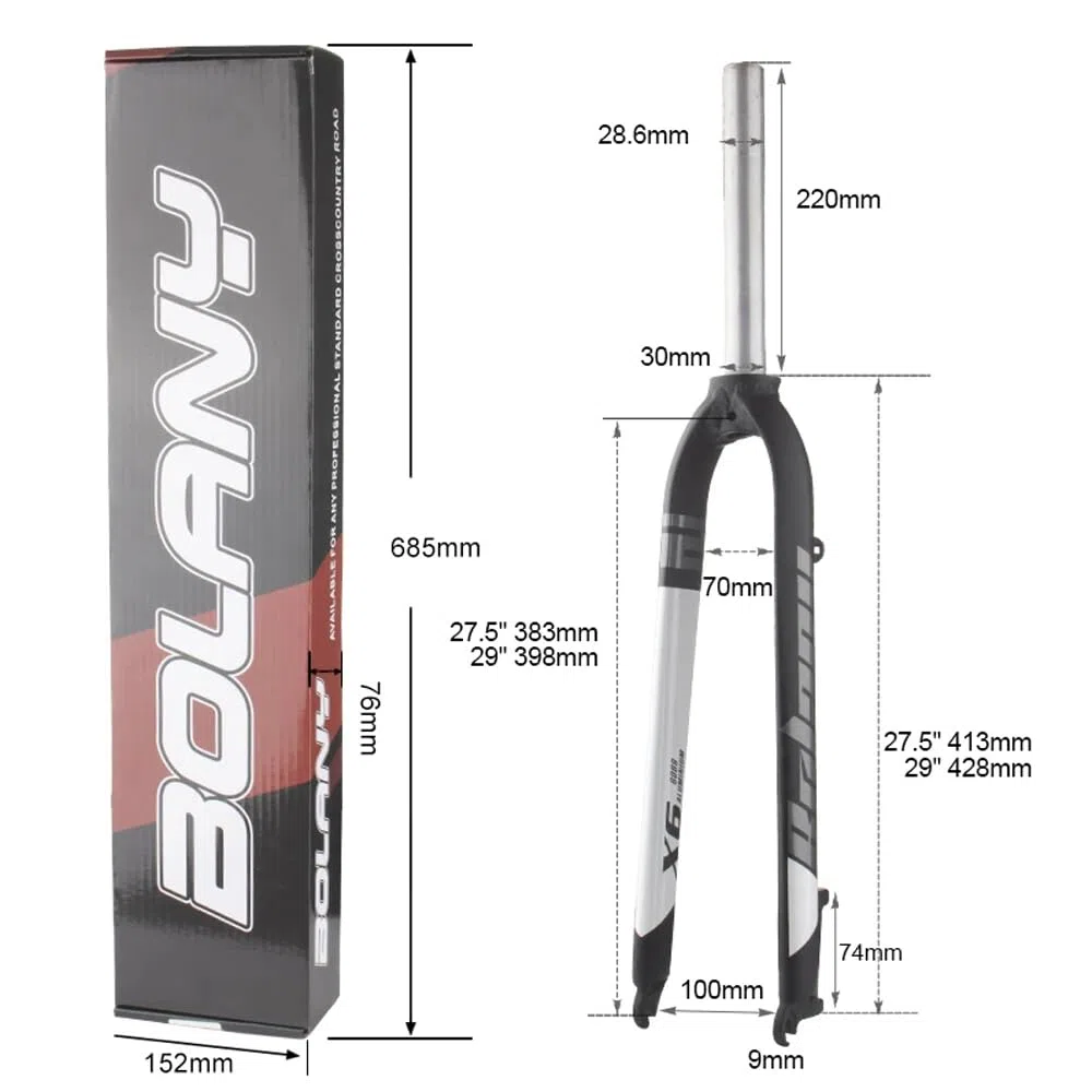 BOLANY Fourche VTT en Alliage D'Aluminium 1-1/8"Tube Droit sans Filetage Fourche Avant de Superlight 26/27.5/29" Pouces Frein À Disque Rigide Vélo en Accessoires De Vélo