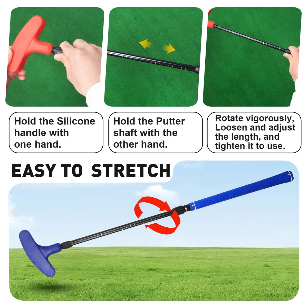 Ensemble de putter rouge et bleu pour enfants, ensemble de putter de golf réglable, ensemble de mini golf bidirectionnel, convient pour les gauchers et les droitiers, convient pour les jeunes golfeurs